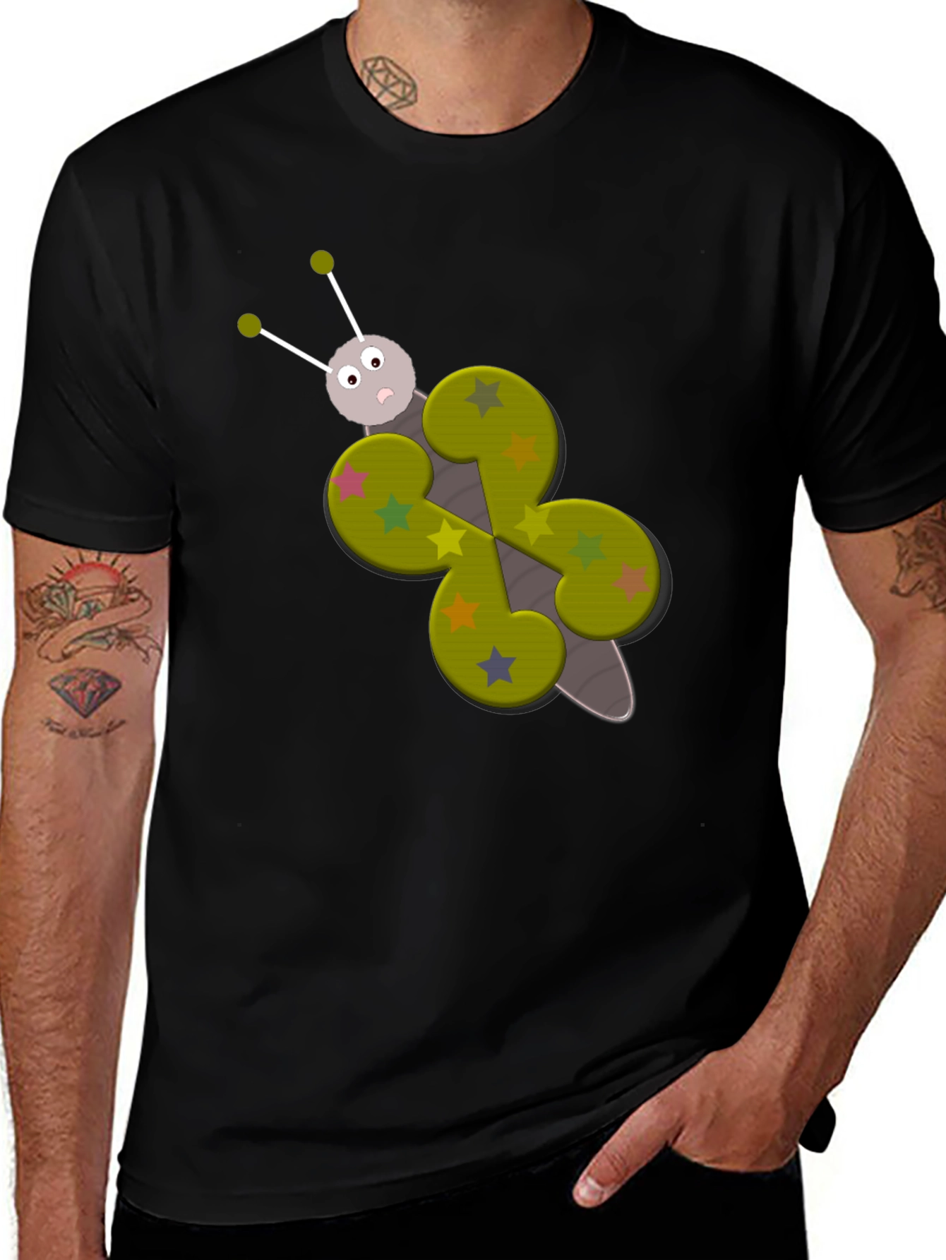 Variant 16 of Butterfly Cartoon Graphic Tee - Whimsical Black T-Shirt