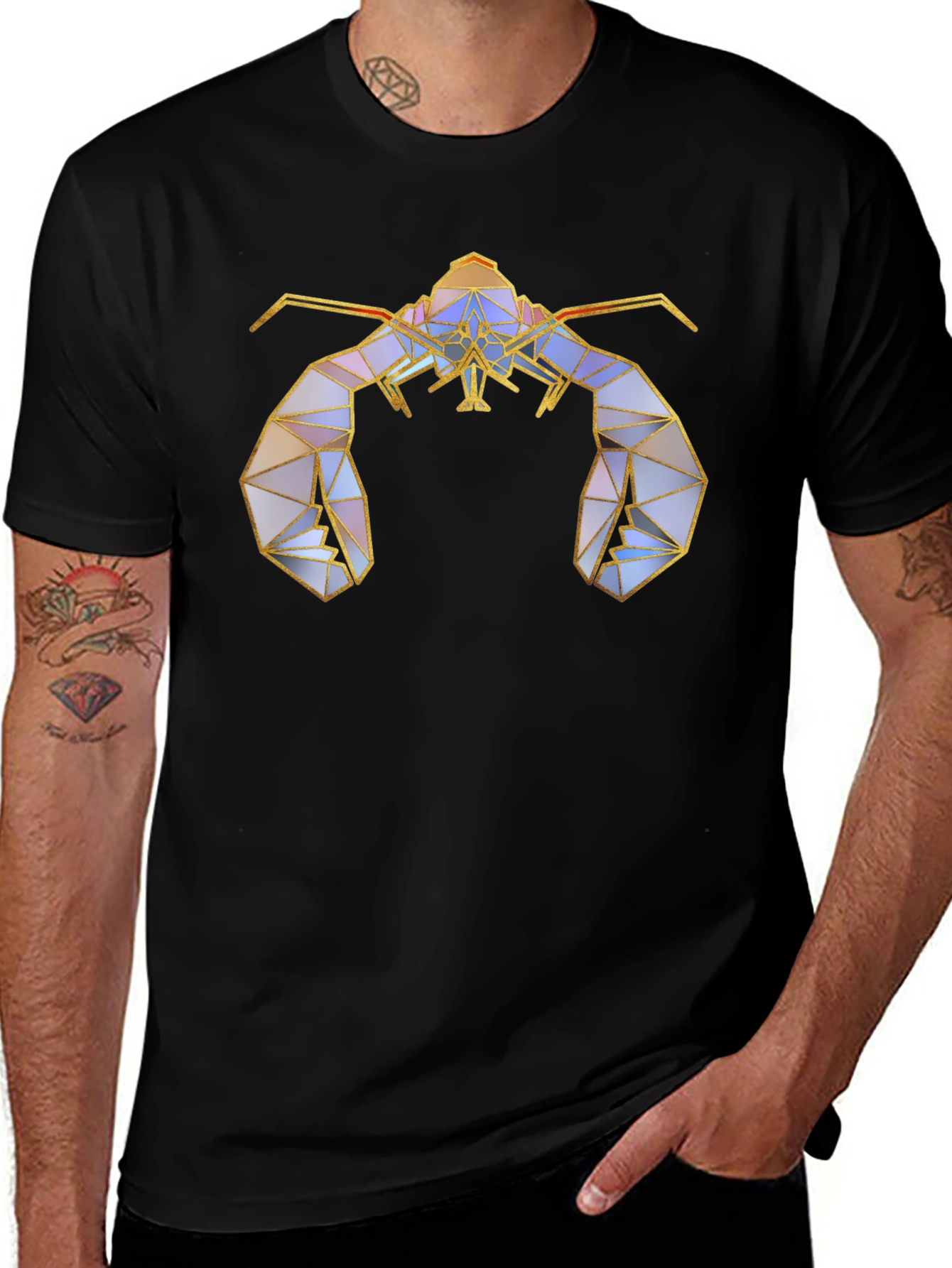 Variant 13 of Geometric Lobster Graphic Tee - Stylish Black T-Shirt