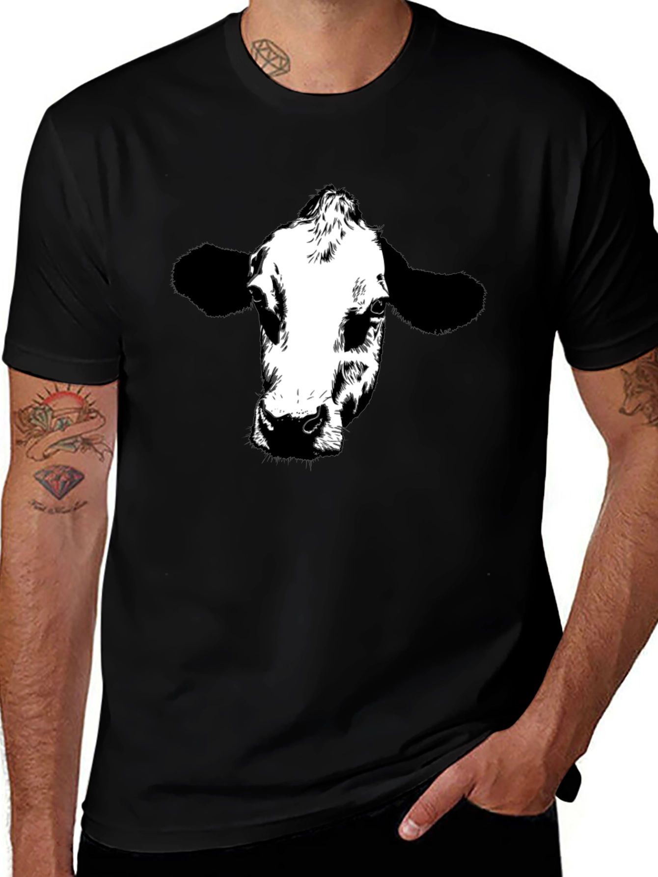 Variant 29 of Cow Graphic Tee - Black Cotton T-Shirt