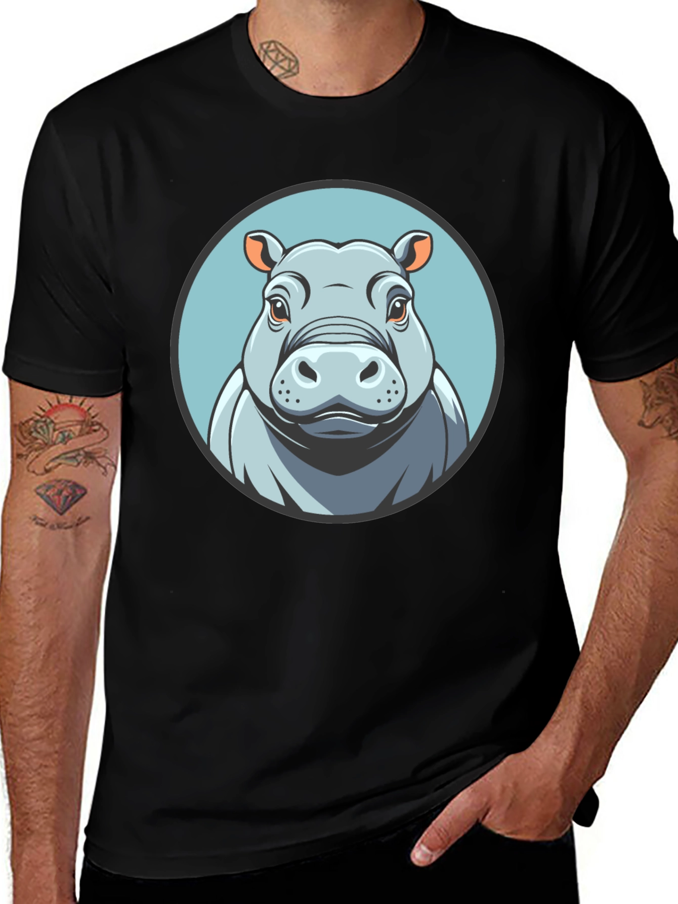 Variant 30 of Hippo Graphic Black T-Shirt - Men's Casual Tee
