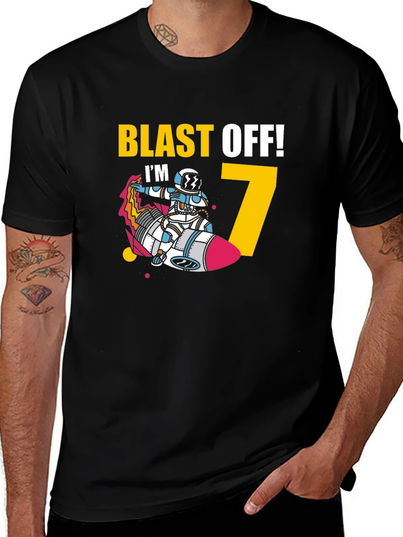 Blast Off! 7th Birthday Space Rocket T-Shirt