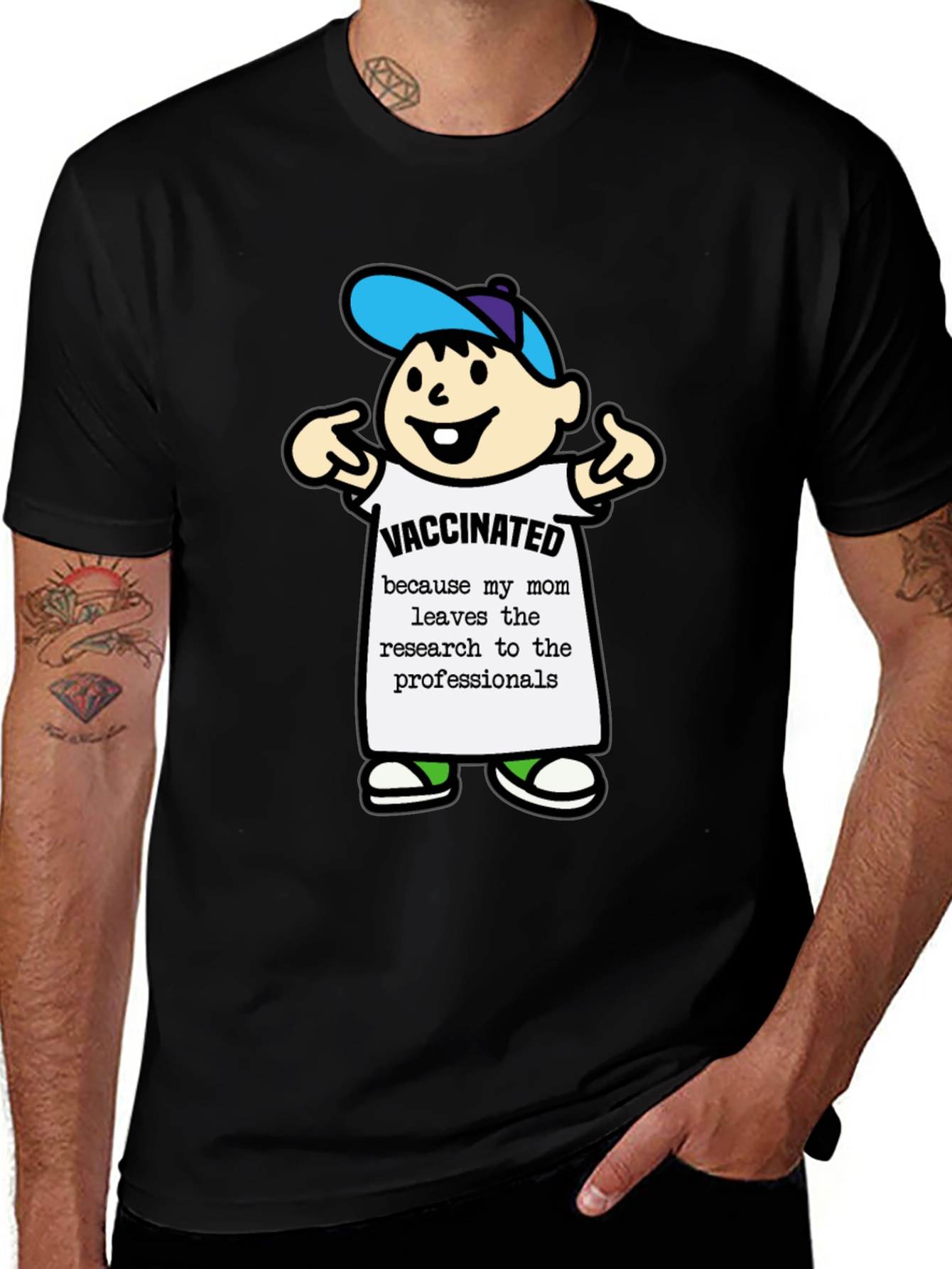 Variant 14 of Vaccinated Cartoon T-Shirt - Mom Research