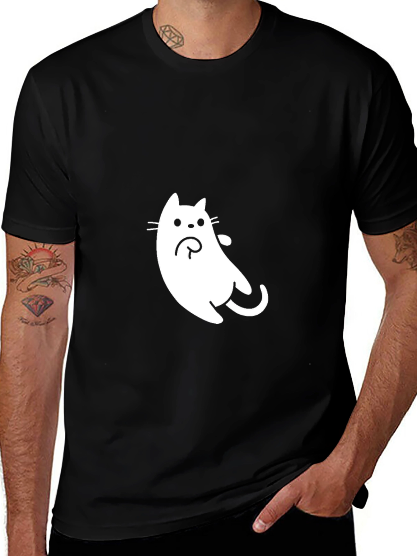 Variant 9 of Men's Black T-Shirt with Funny Cat Graphic