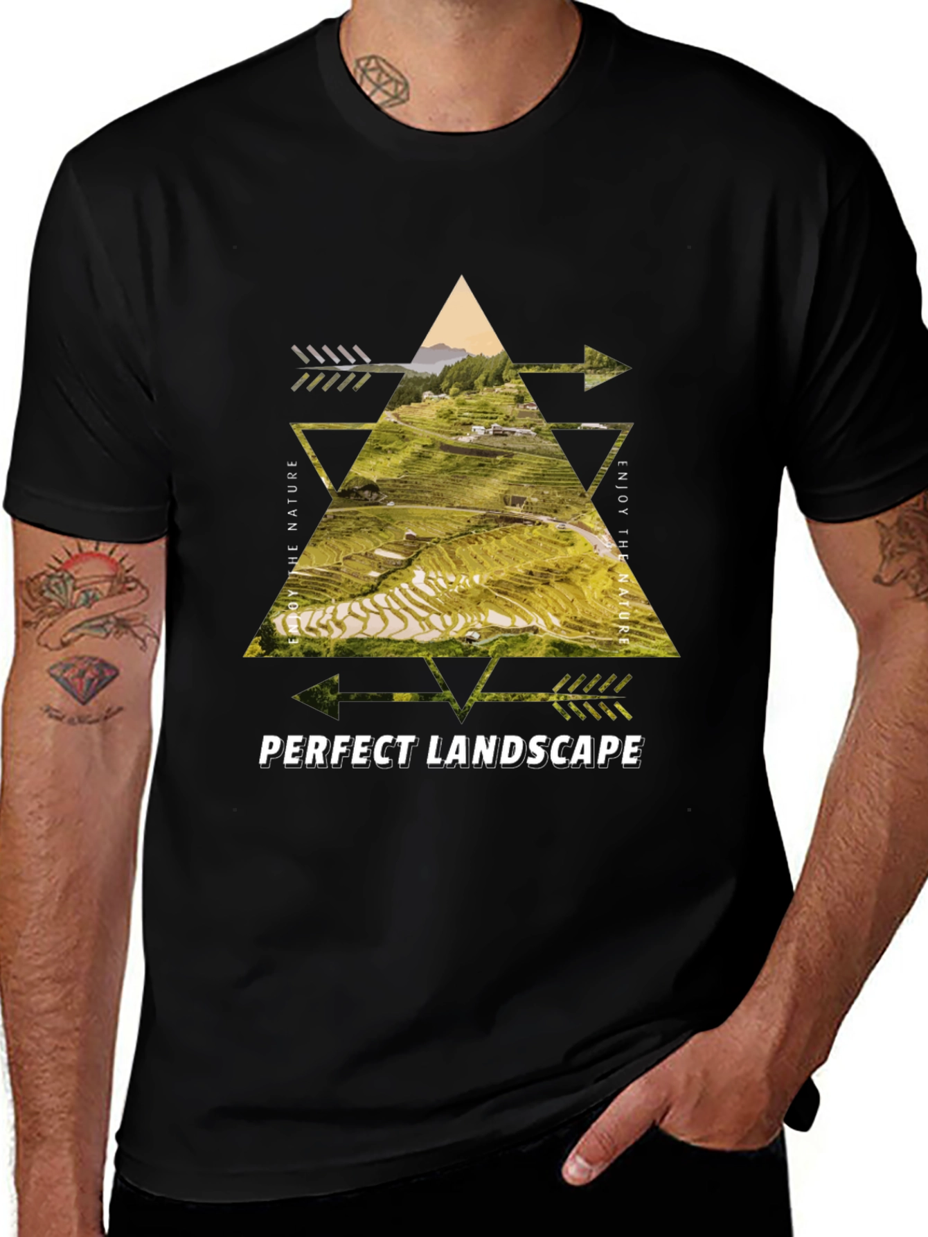 Variant 12 of Nature Landscape Graphic Tee - Black Cotton Blend