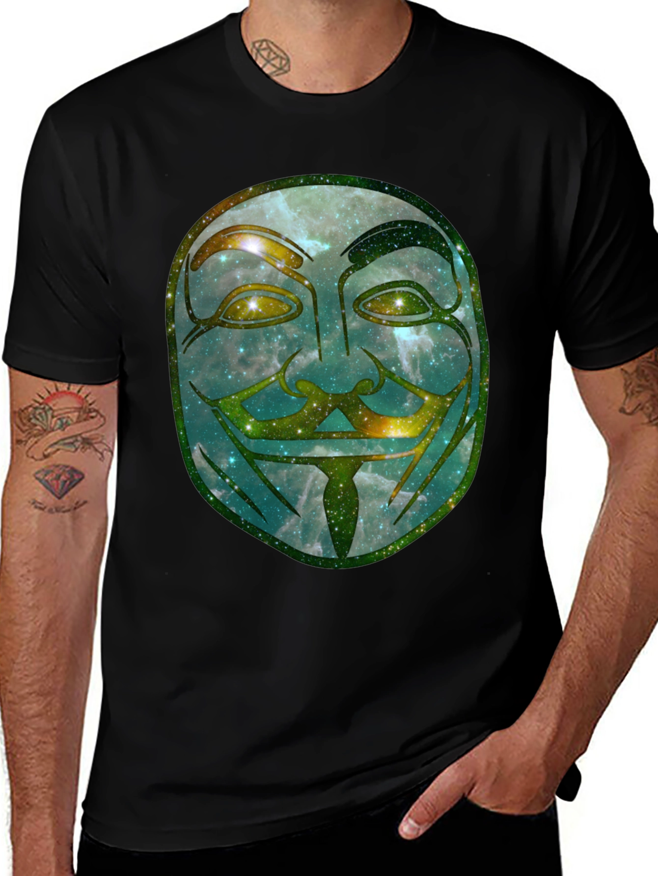 Variant 23 of V for Vendetta Galaxy Mask Graphic Tee - Men's Black T-Shirt