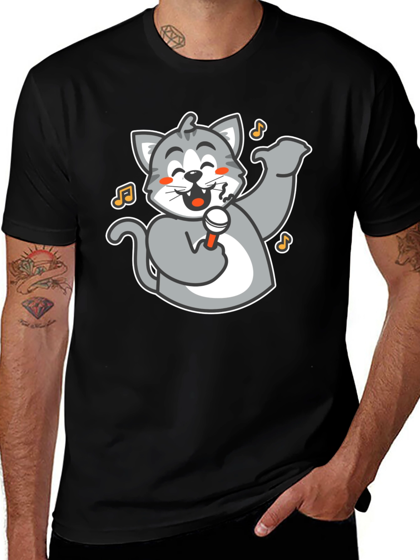 Variant 10 of Singing Cat Graphic Tee - Black Unisex T-Shirt
