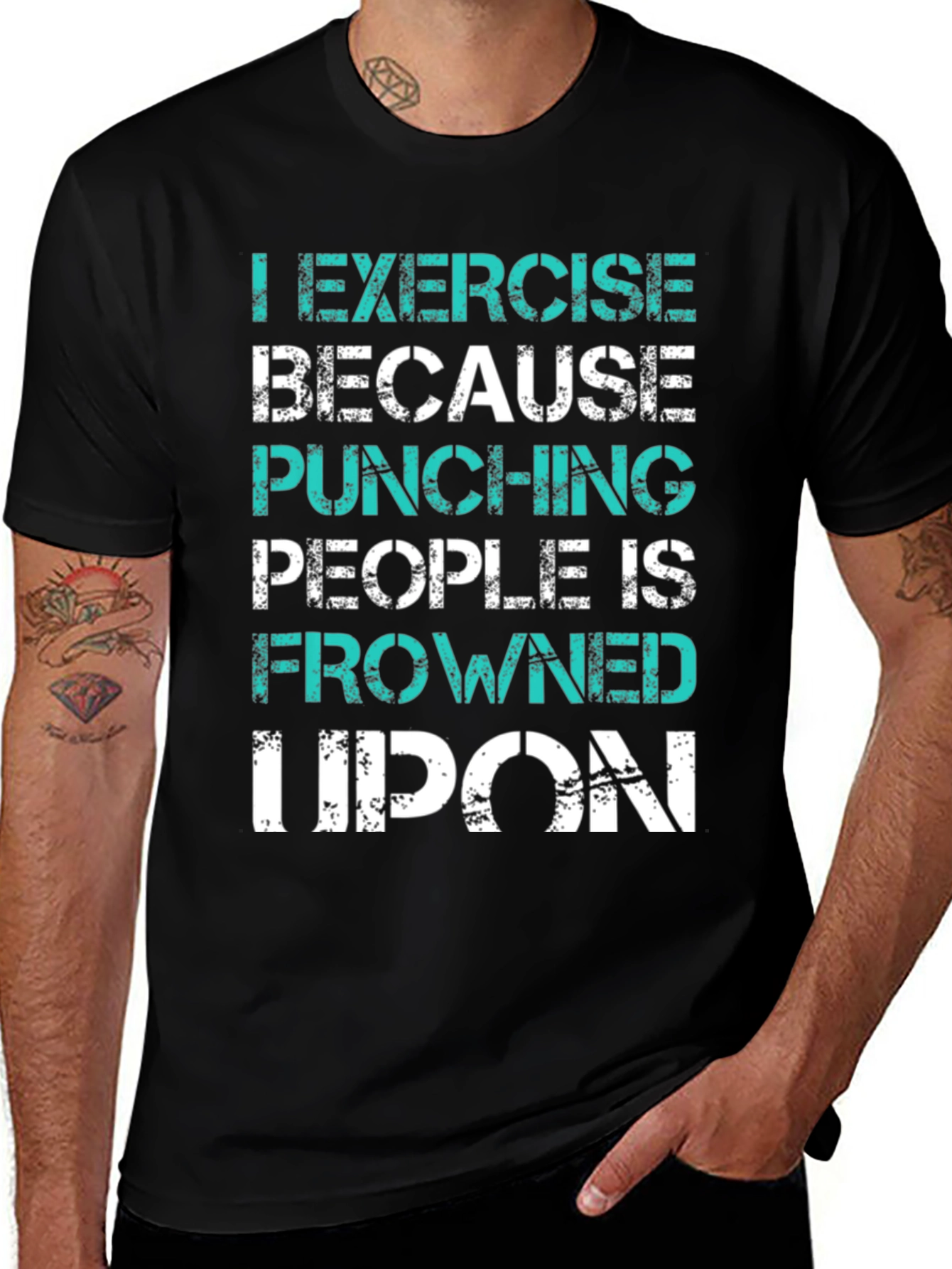 Variant 8 of Exercise Because Punching T-Shirt - Funny Workout Gym Tee