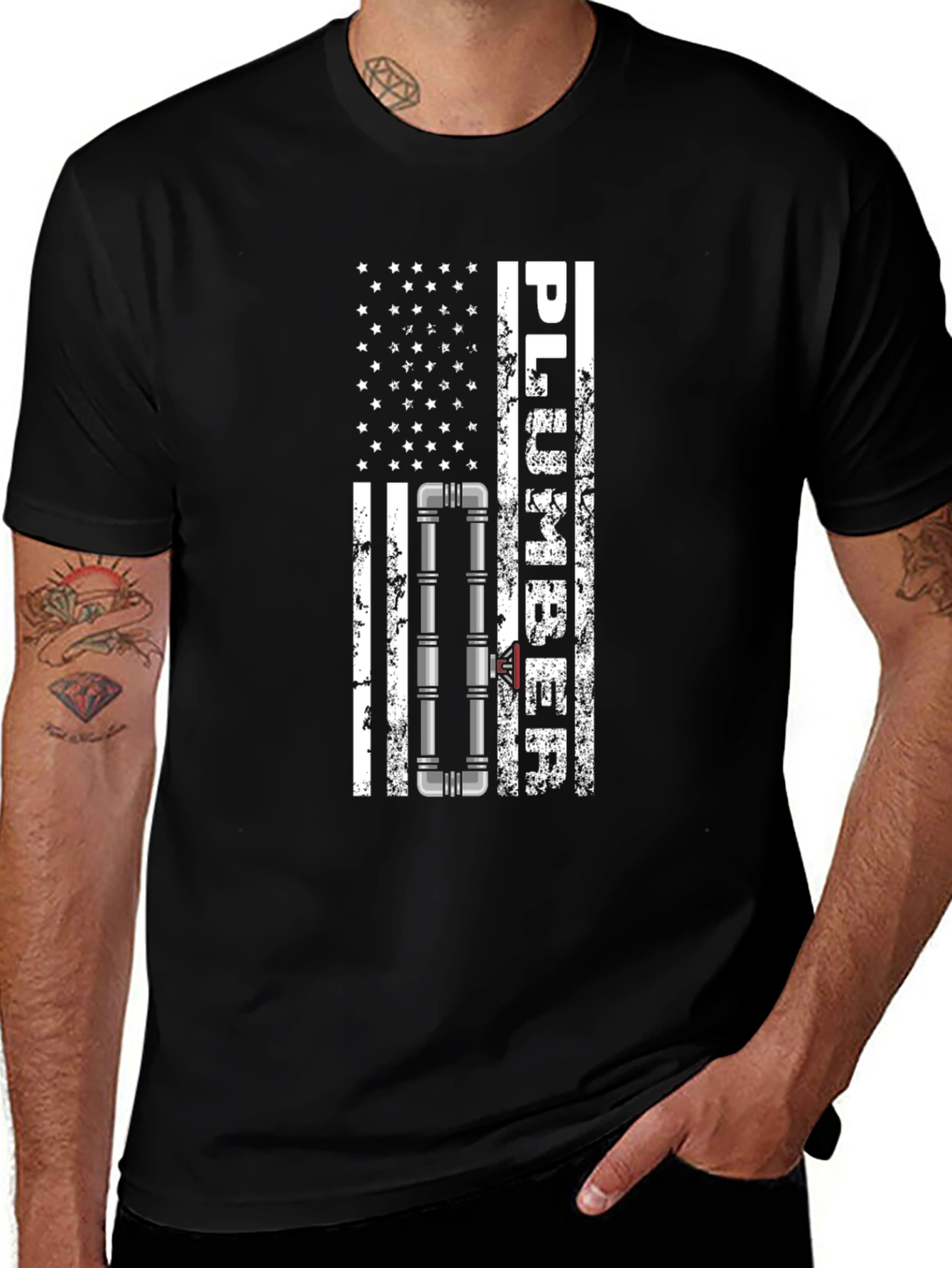 Variant 7 of Plumber American Flag T-Shirt - Black