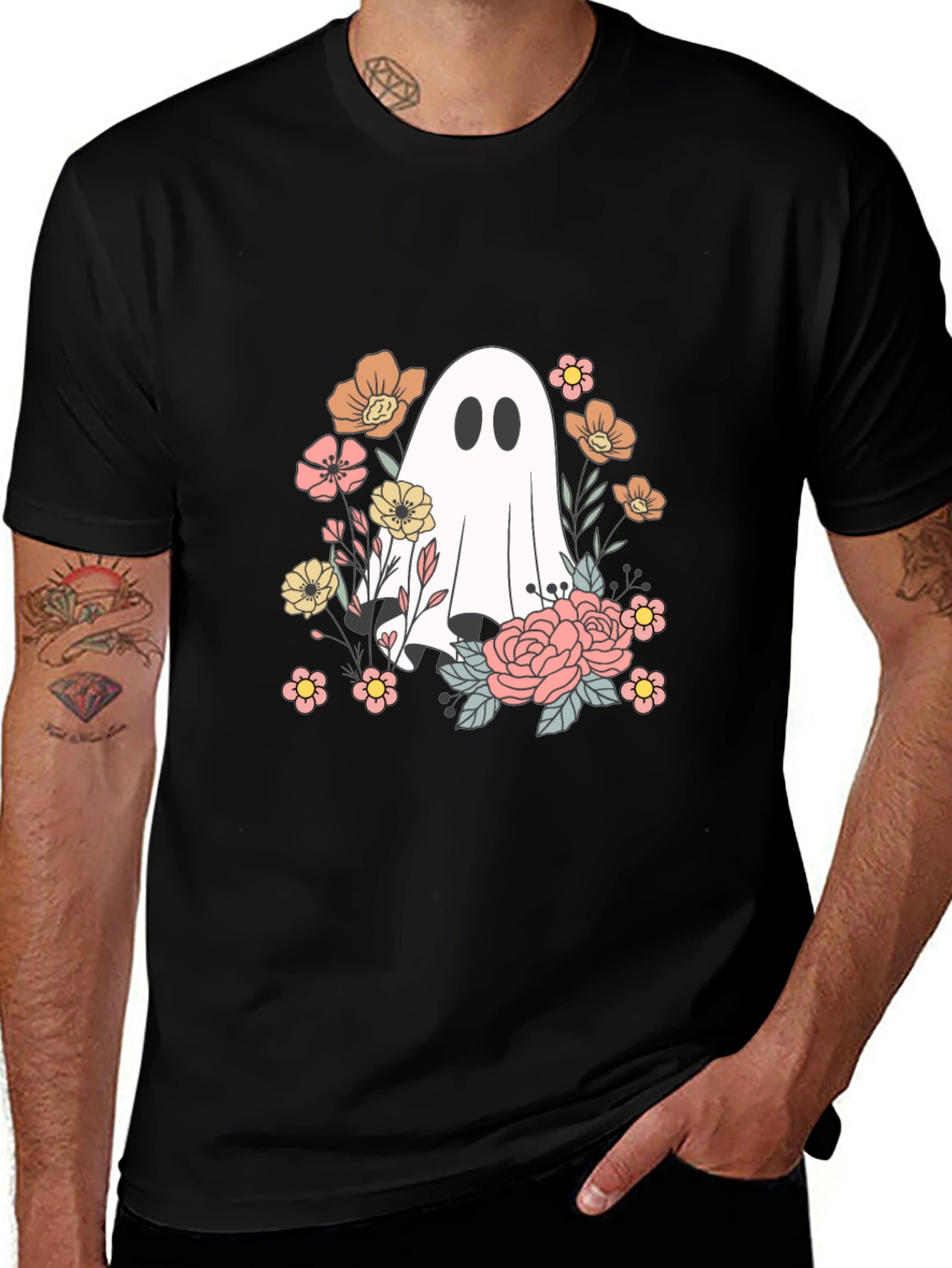 Variant 20 of Floral Ghost Graphic Tee - Spooky Season Shirt