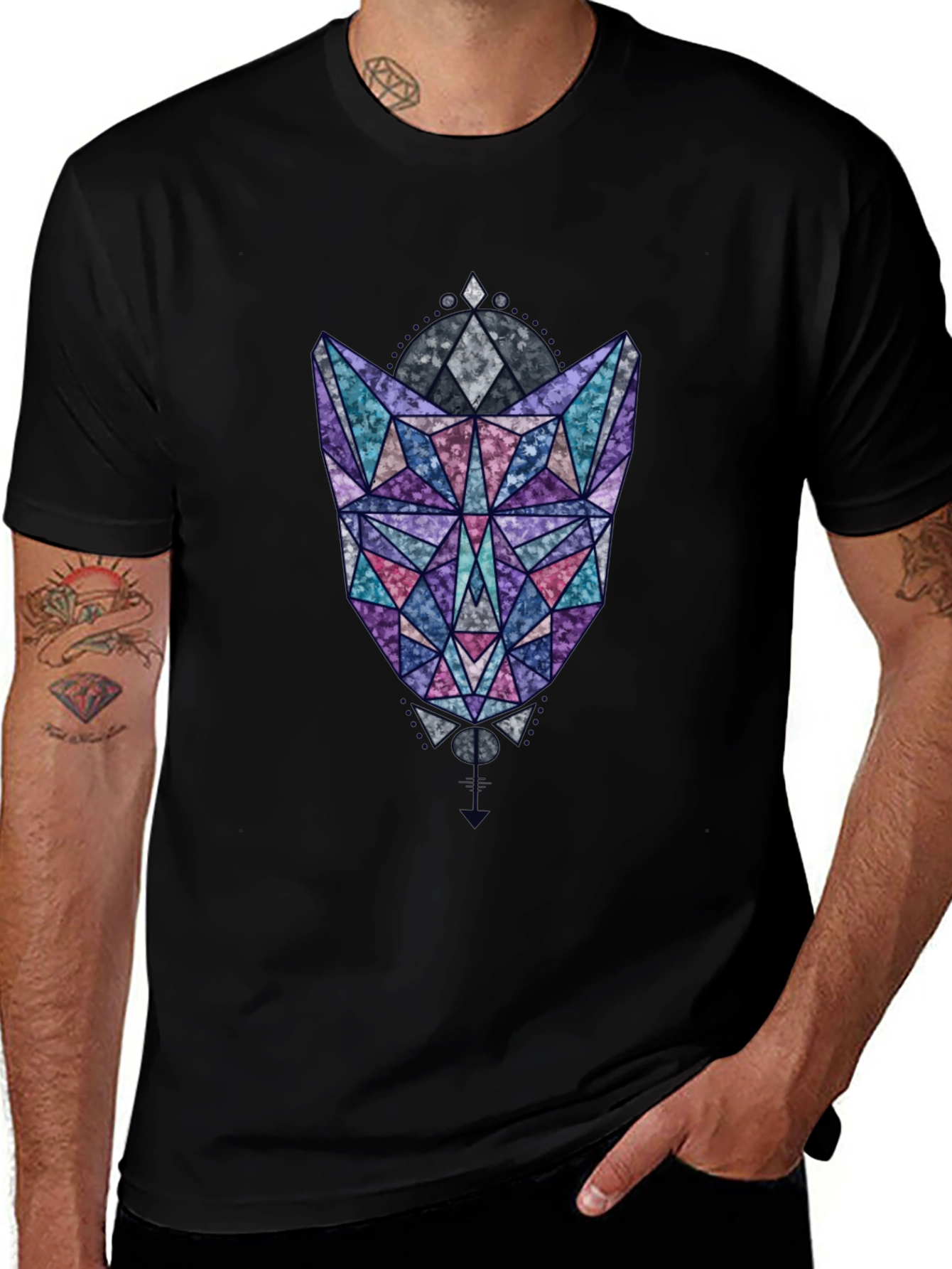 Geometric Fox Graphic Tee - Black