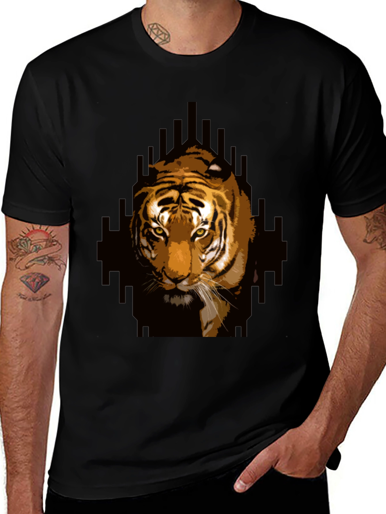 Variant 22 of Tiger Graphic Black T-Shirt | Men's Casual Wear
