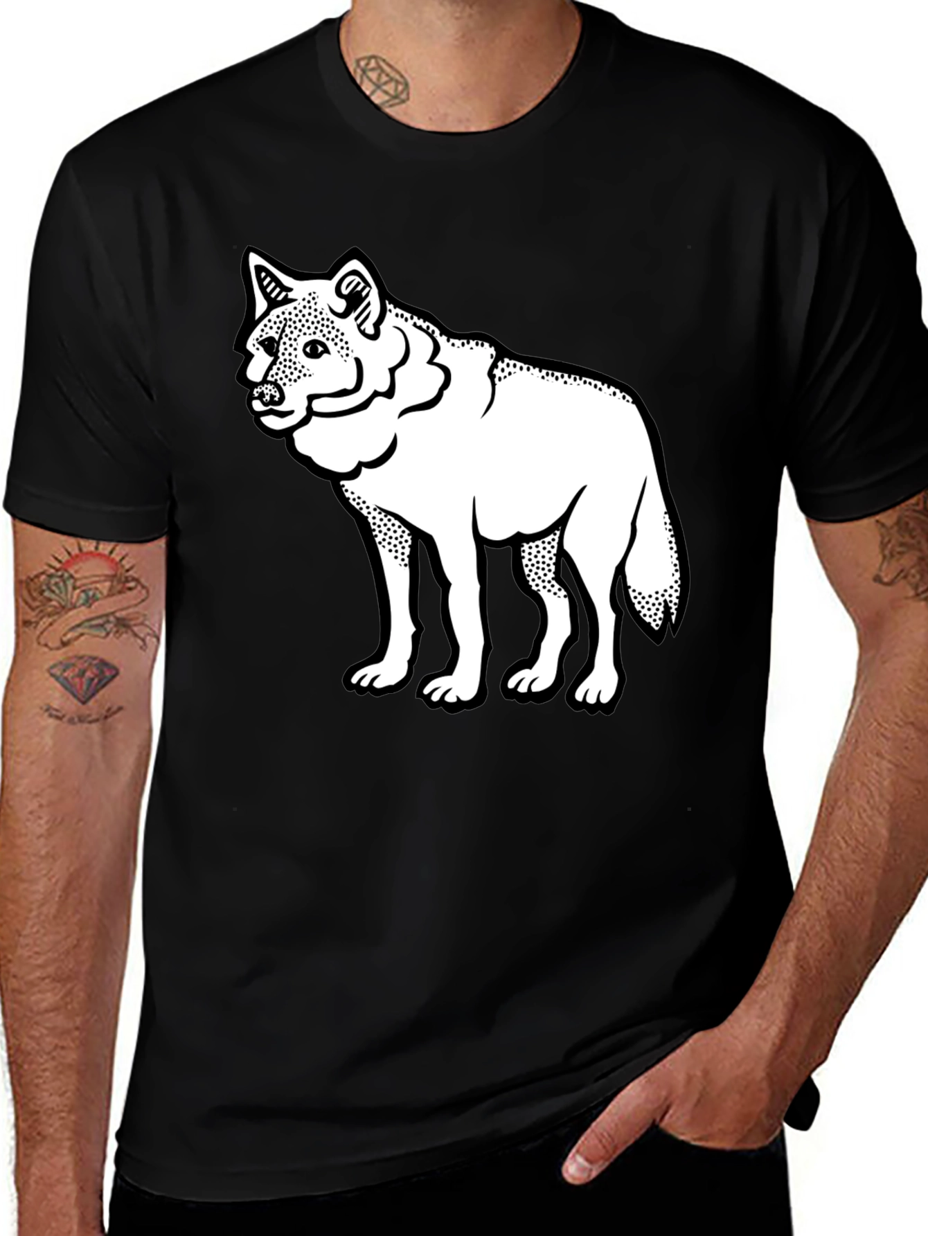 Variant 13 of Black T-Shirt with White Wolf Graphic Print
