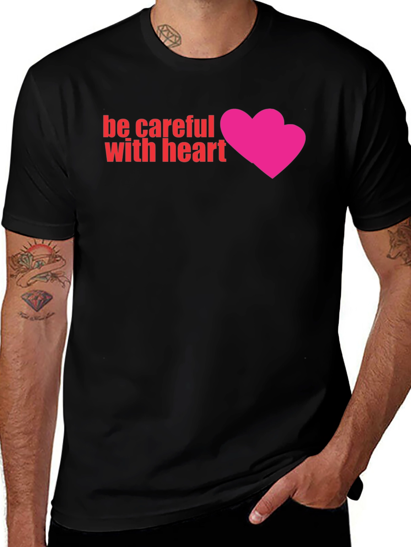 Variant 25 of Be Careful With Heart Graphic Tee - Black
