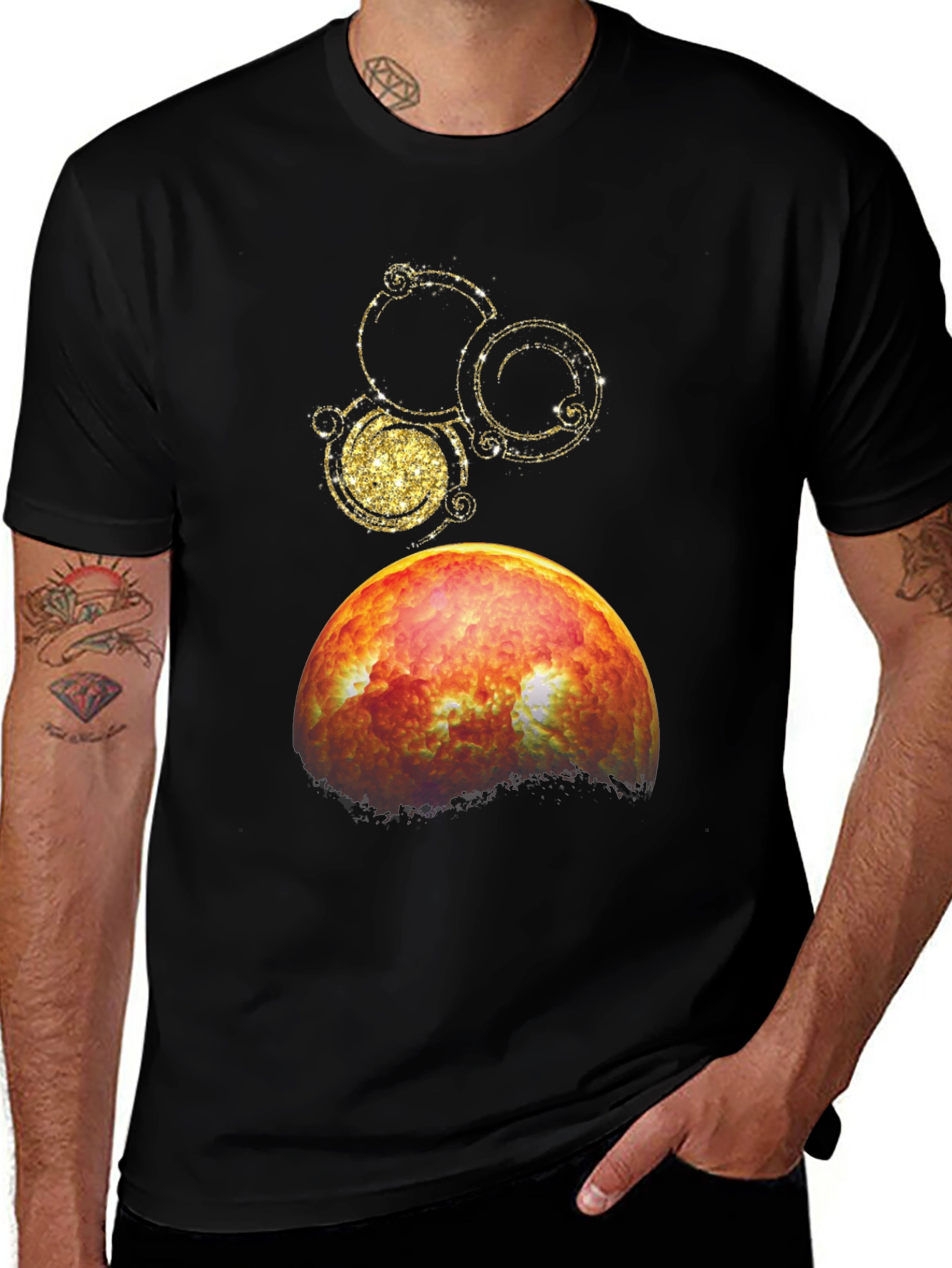 Variant 13 of Celestial Sphere Graphic Tee - Black Cotton Blend