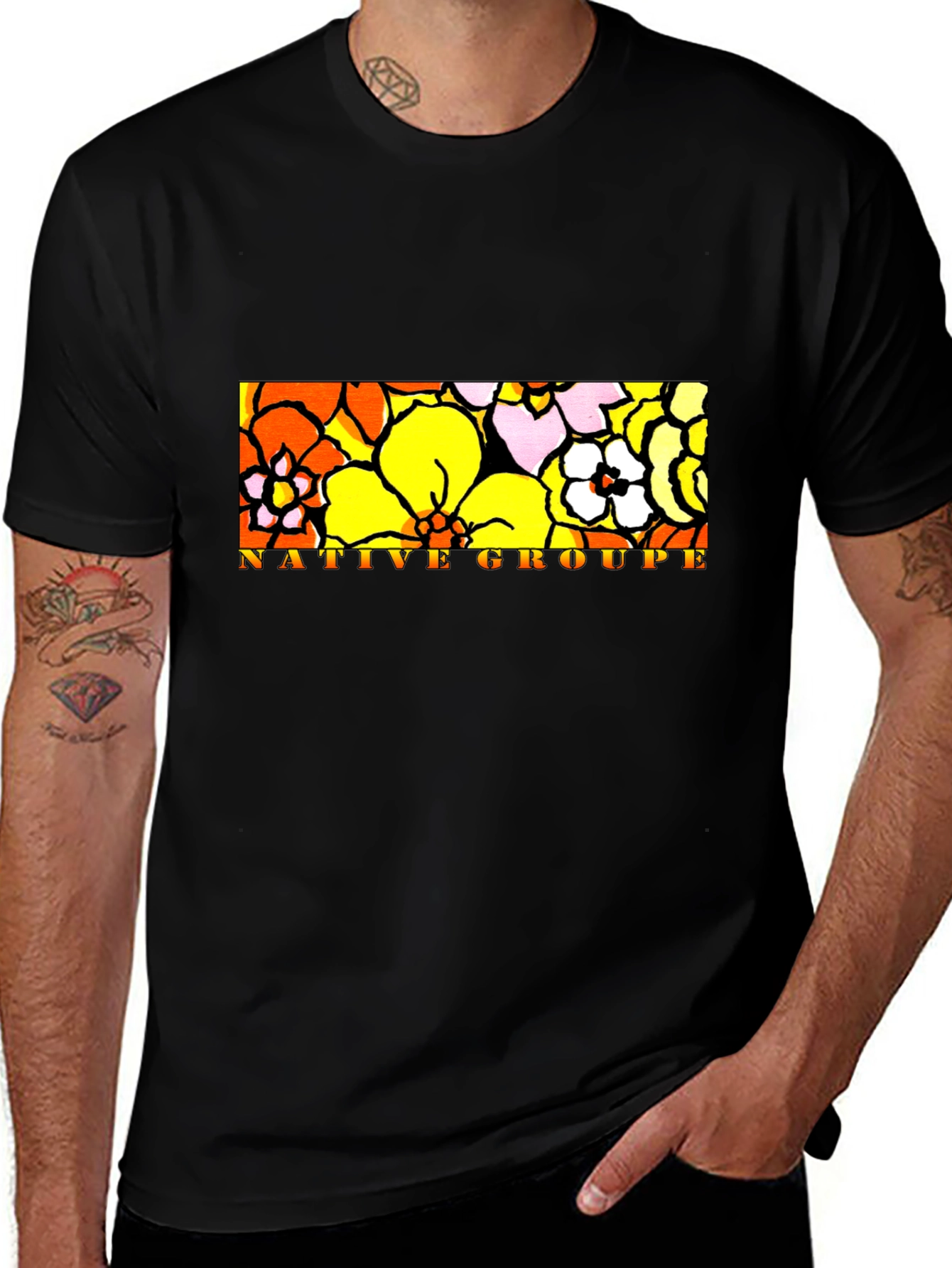 Variant 2 of Native Flower Graphic Black T-Shirt