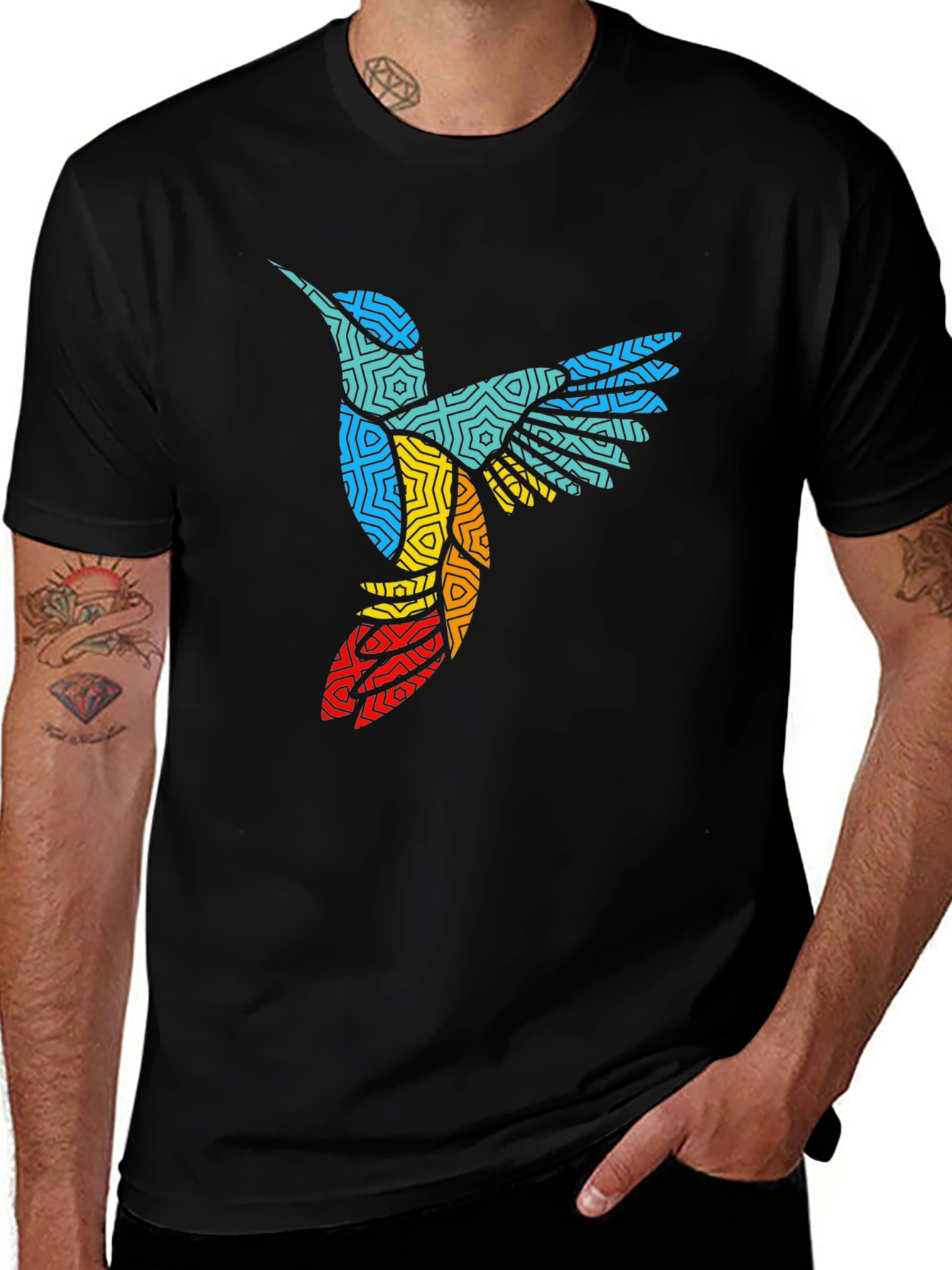 Variant 14 of Hummingbird Graphic Tee - Stylish Men's Black T-Shirt
