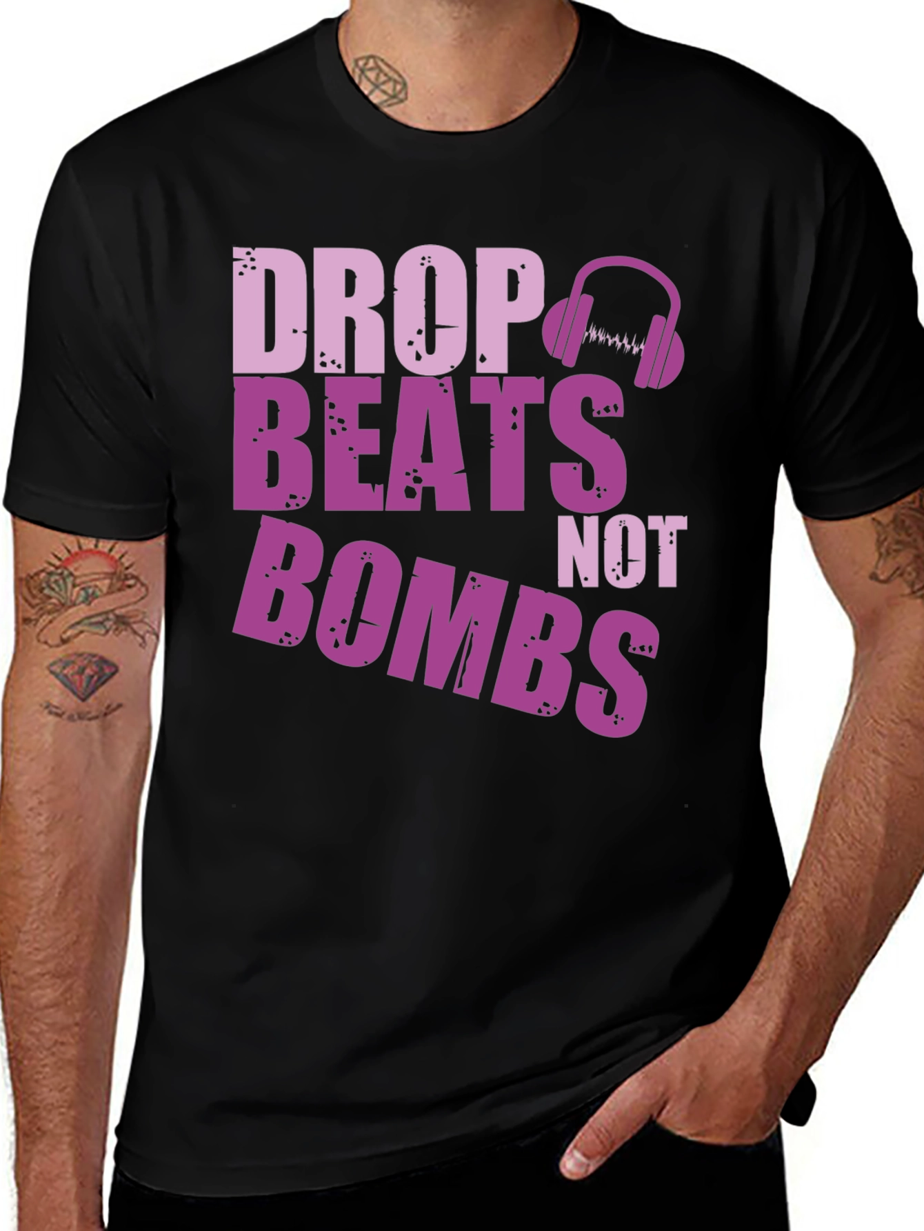 Variant 23 of Drop Beats Not Bombs Graphic Tee - Music Lover T-Shirt