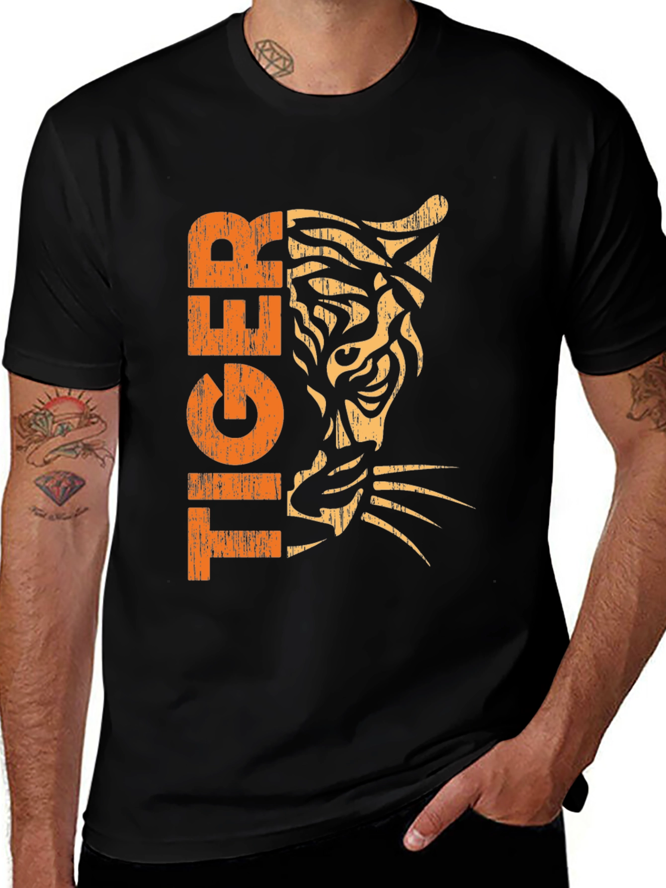 Variant 6 of Bold Tiger Graphic Print Black T-Shirt