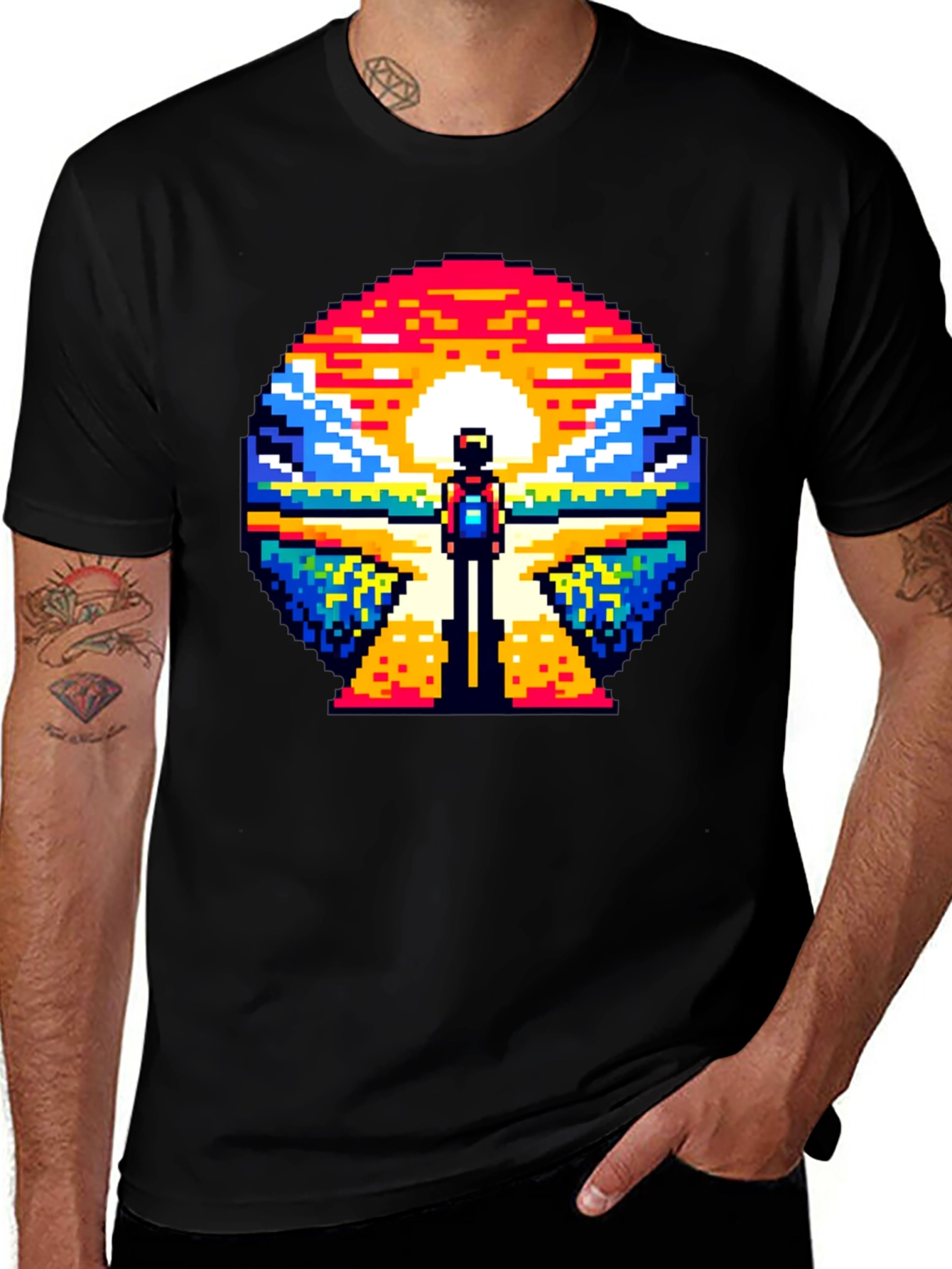 Variant 10 of Pixel Art Hiker Black T-Shirt