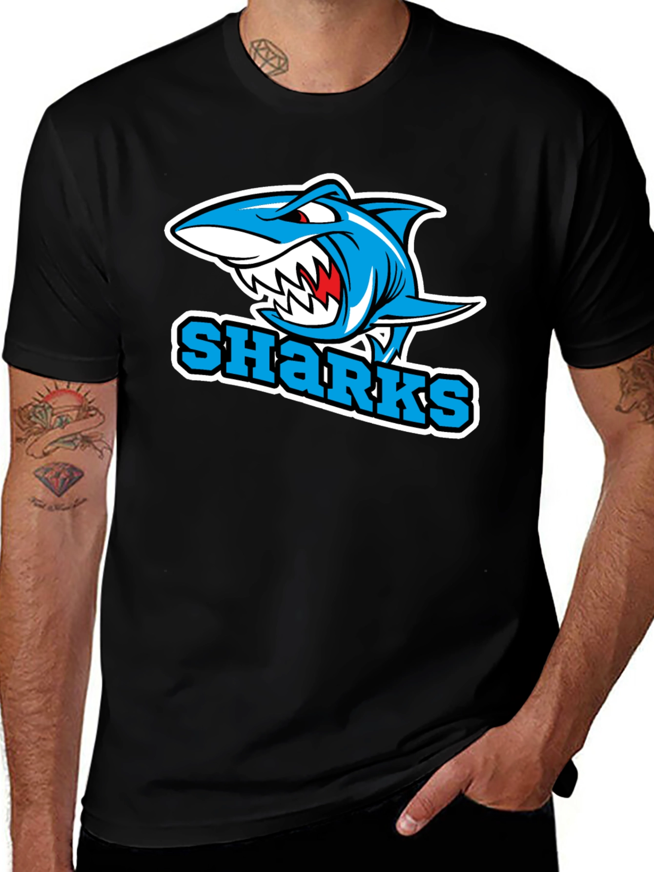 Variant 28 of Sharks Graphic Tee - Cool Blue Shark T-Shirt