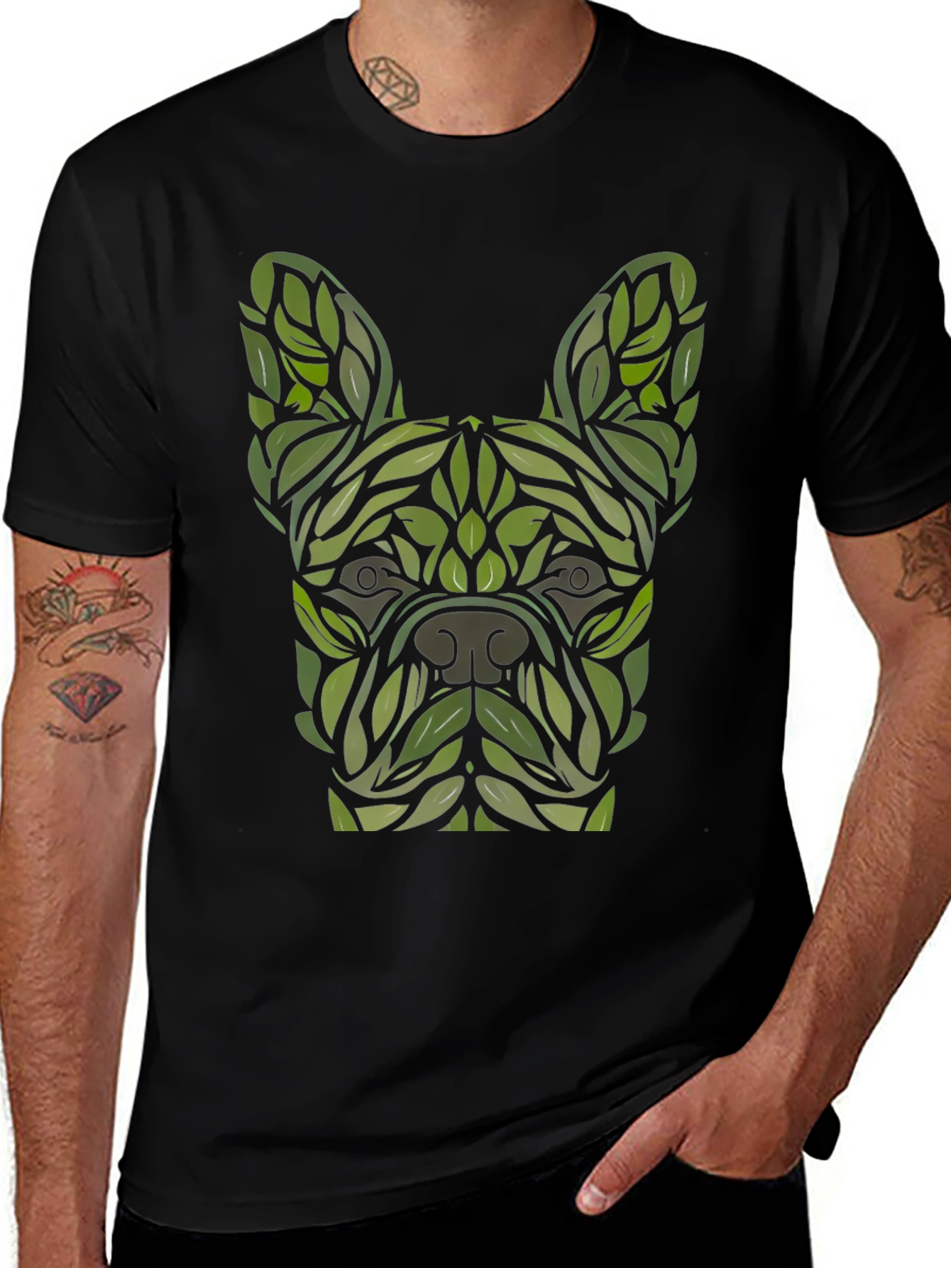 Variant 5 of Leafy Bulldog Graphic Tee - Black