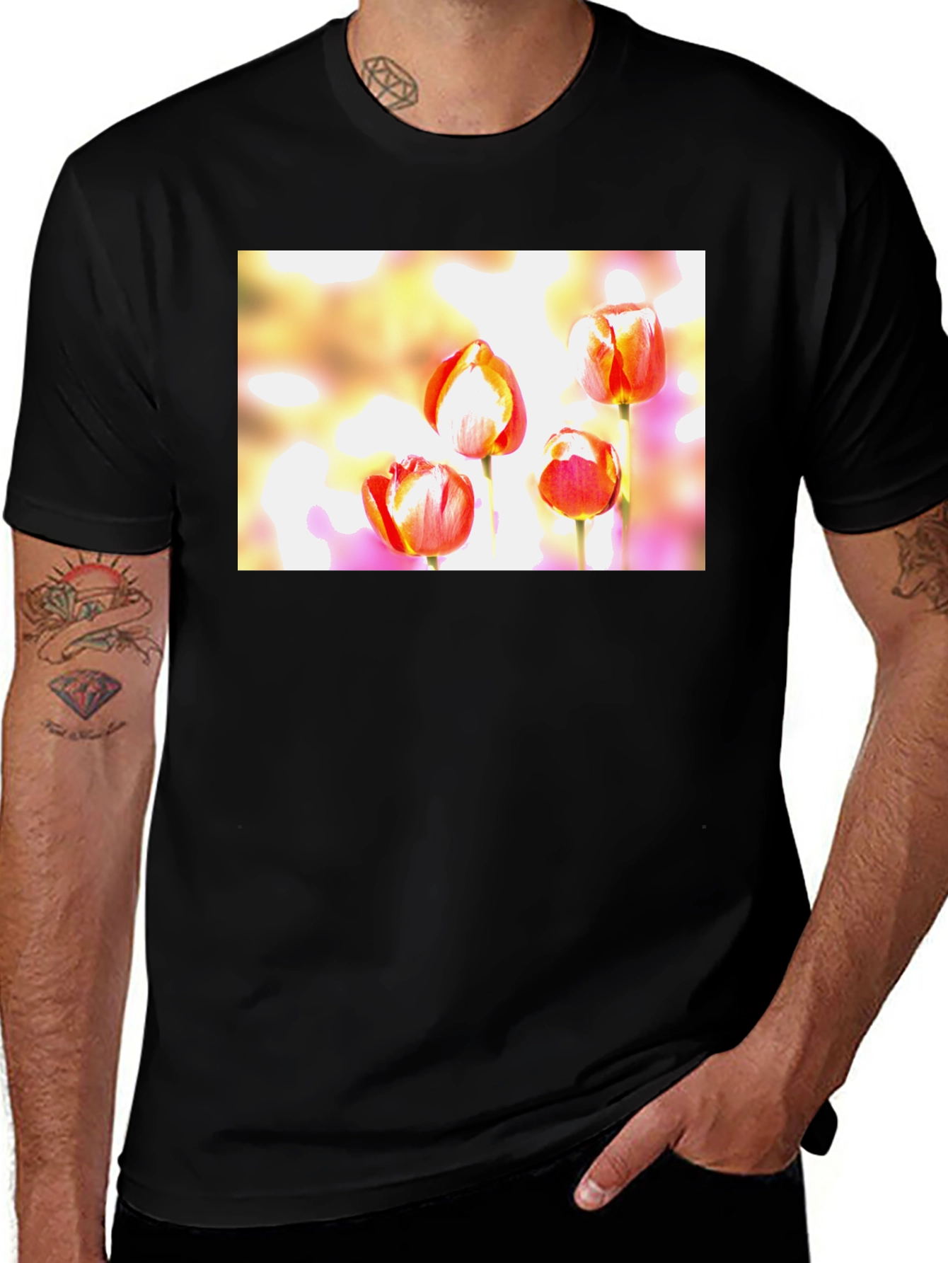Variant 28 of Floral Tulip Graphic Black T-Shirt