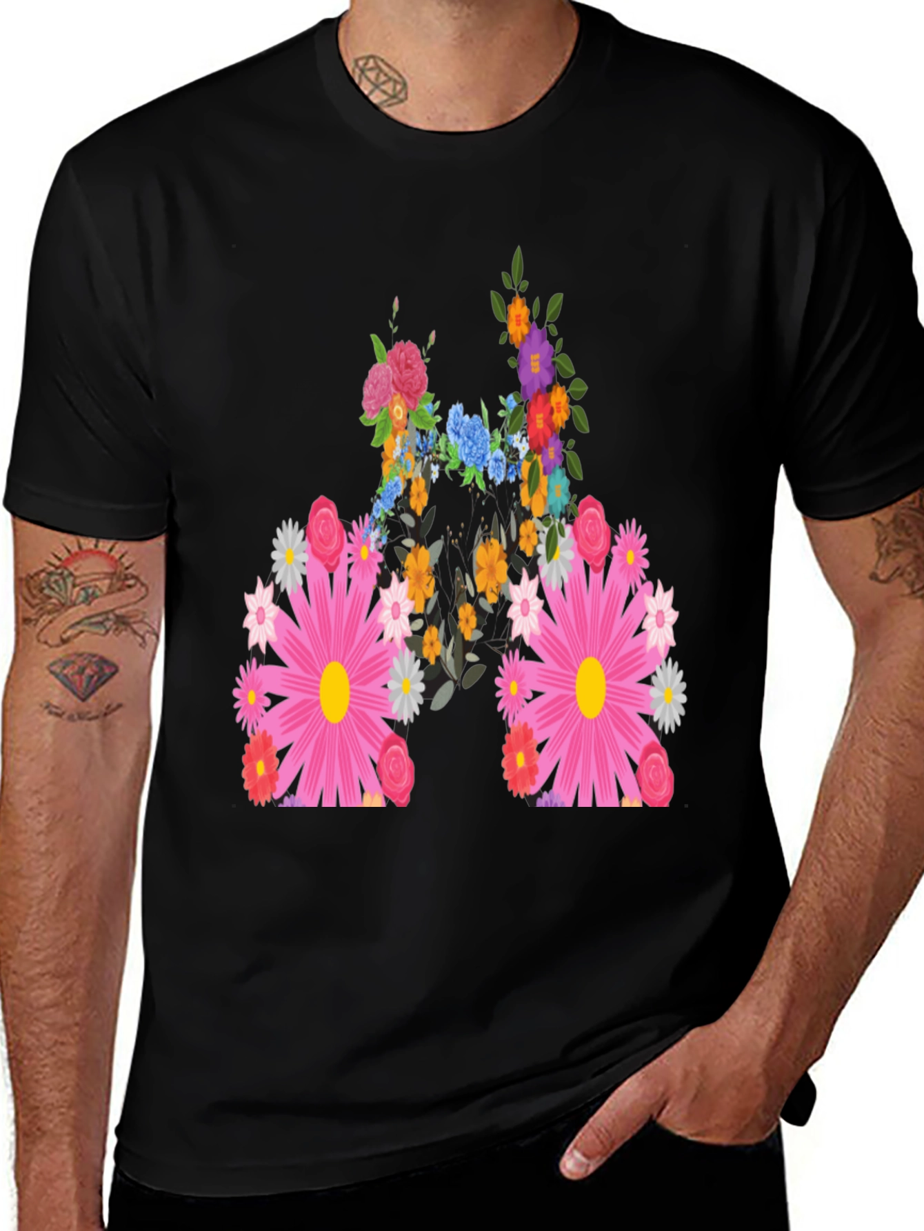 Variant 25 of Floral Lungs Black T-Shirt - Breathe Easy Style