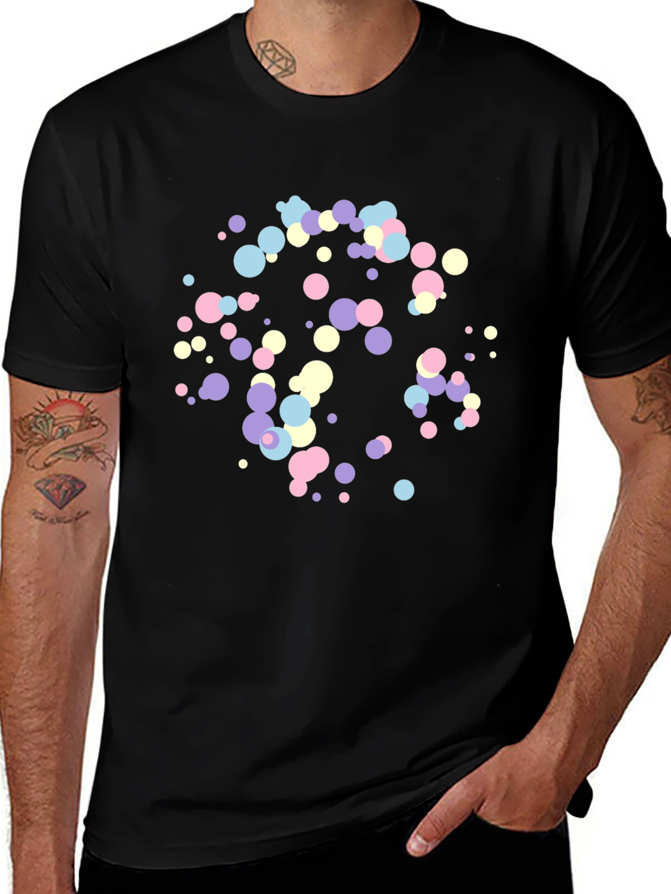 Variant 21 of Pastel Dots Black T-Shirt - Stylish Casual Wear
