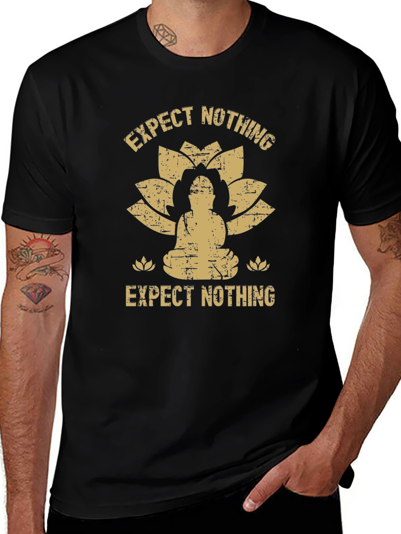 Variant 18 of Expect Nothing Buddha Graphic T-Shirt - Black