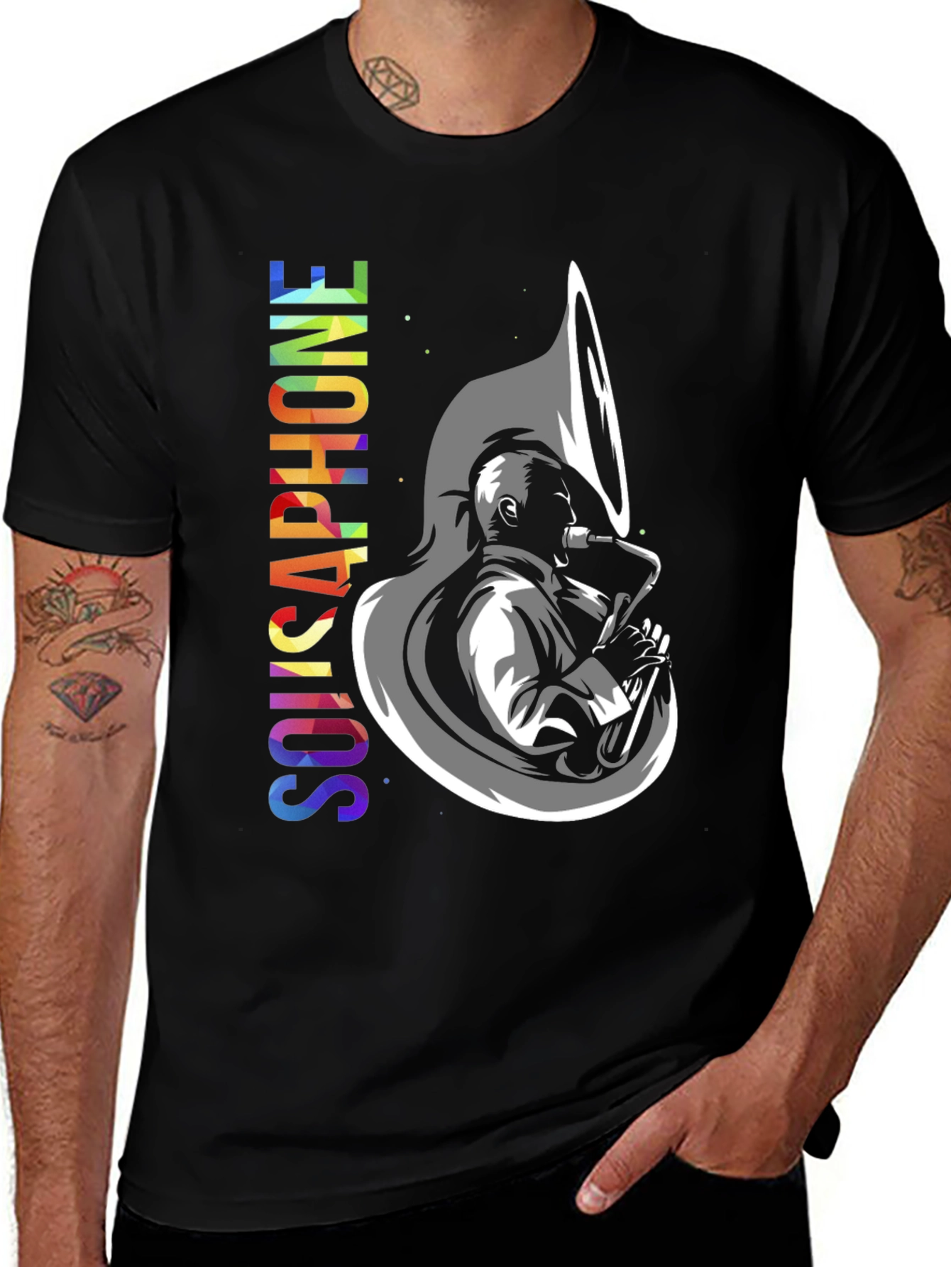 Variant 20 of Sousaphone Player Graphic Tee - Black Cotton Blend