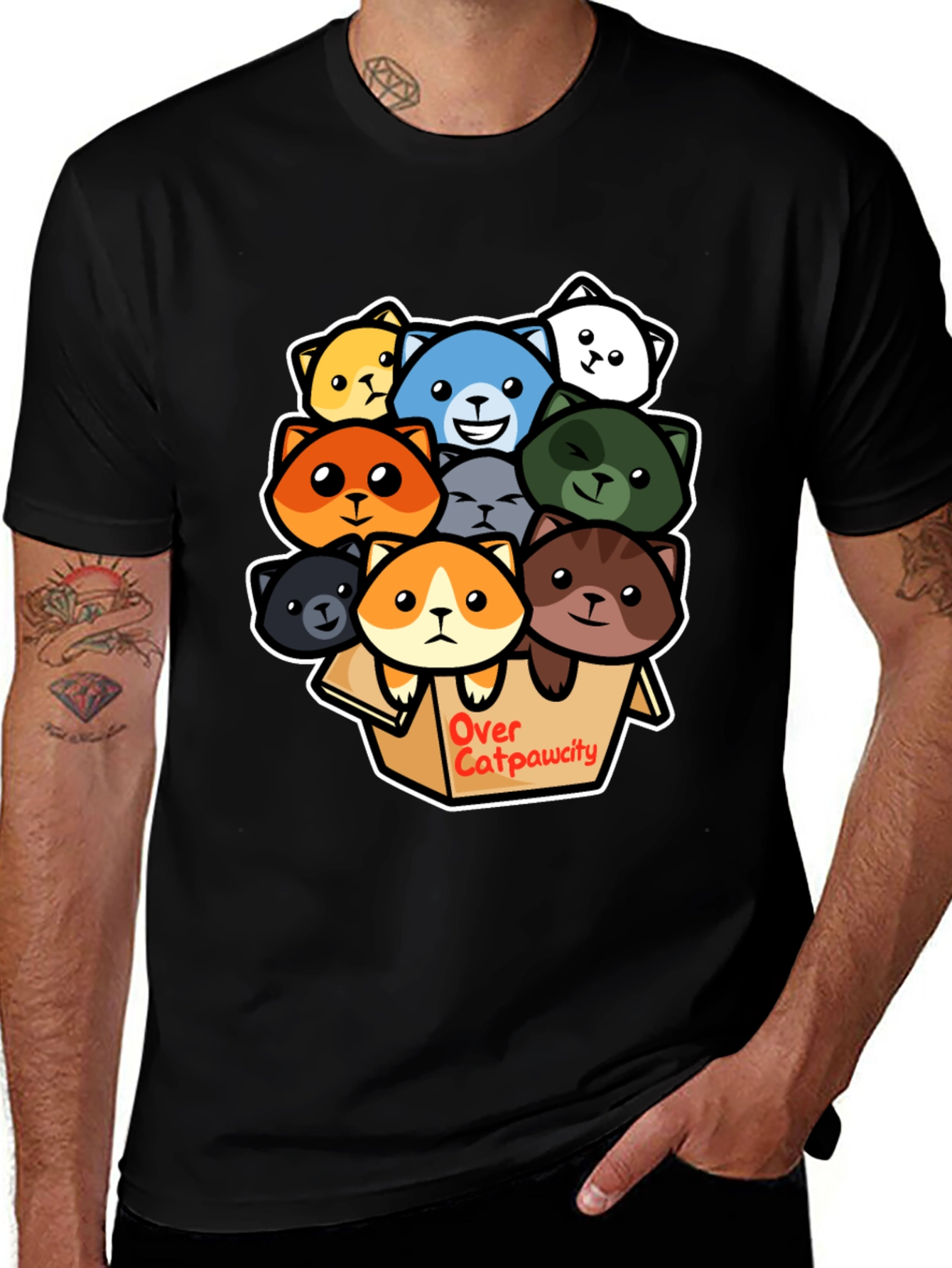 Variant 24 of Over Catpawcity T-Shirt: Adorable Cartoon Cats Design