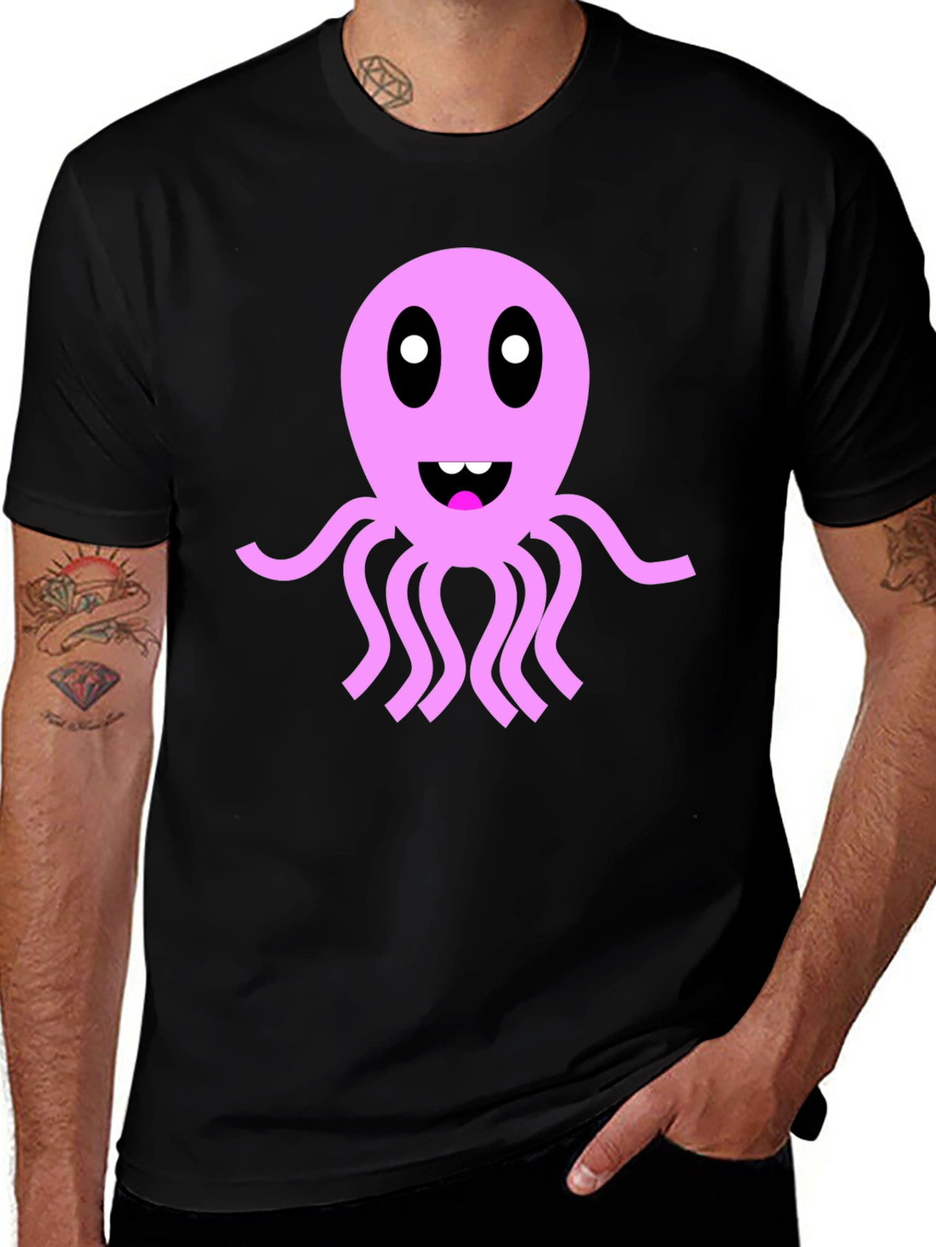Variant 20 of Fun Octopus Graphic Tee - Black Cotton Casual T-Shirt
