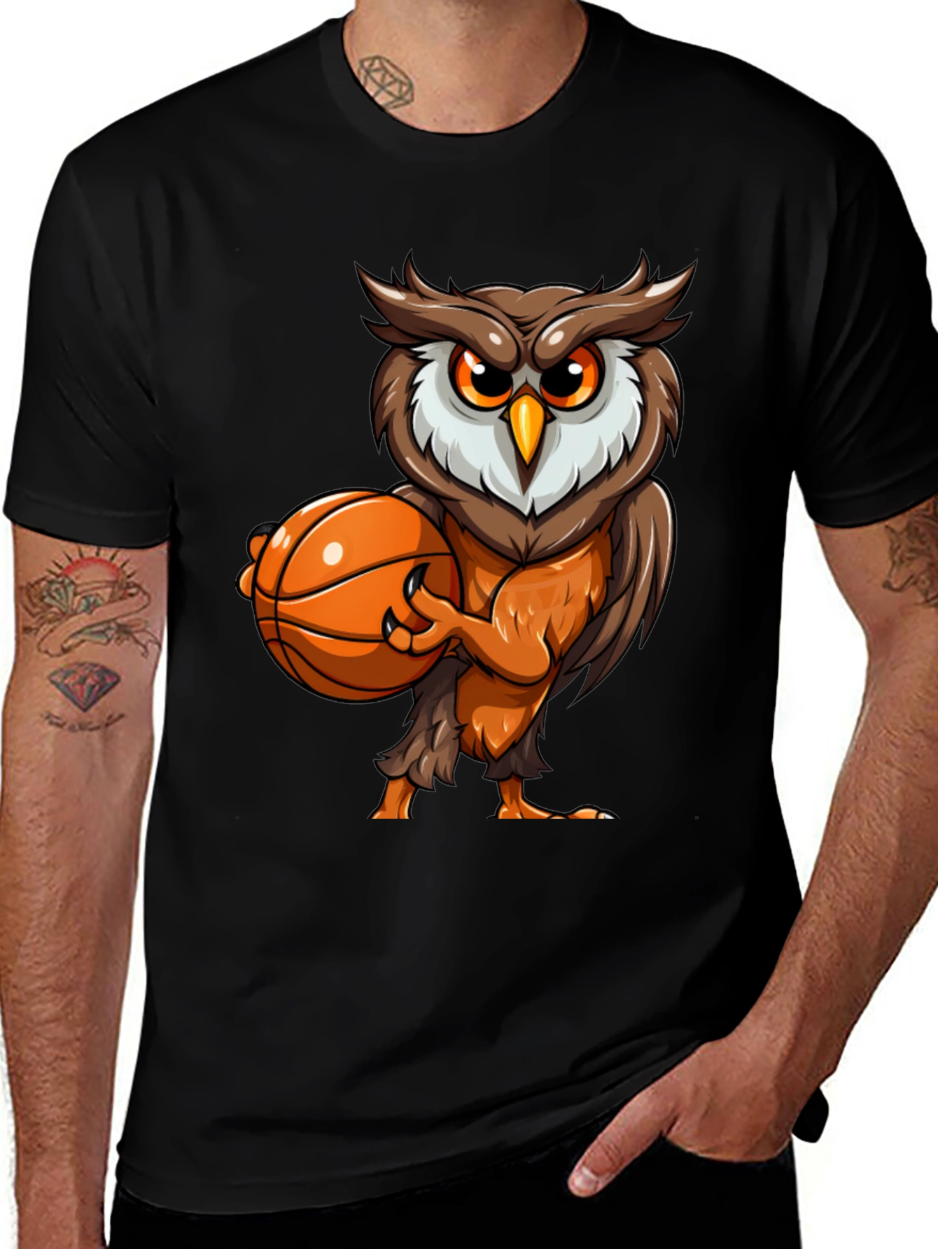Variant 21 of Owl Basketball Graphic Tee - Black Cotton T-Shirt