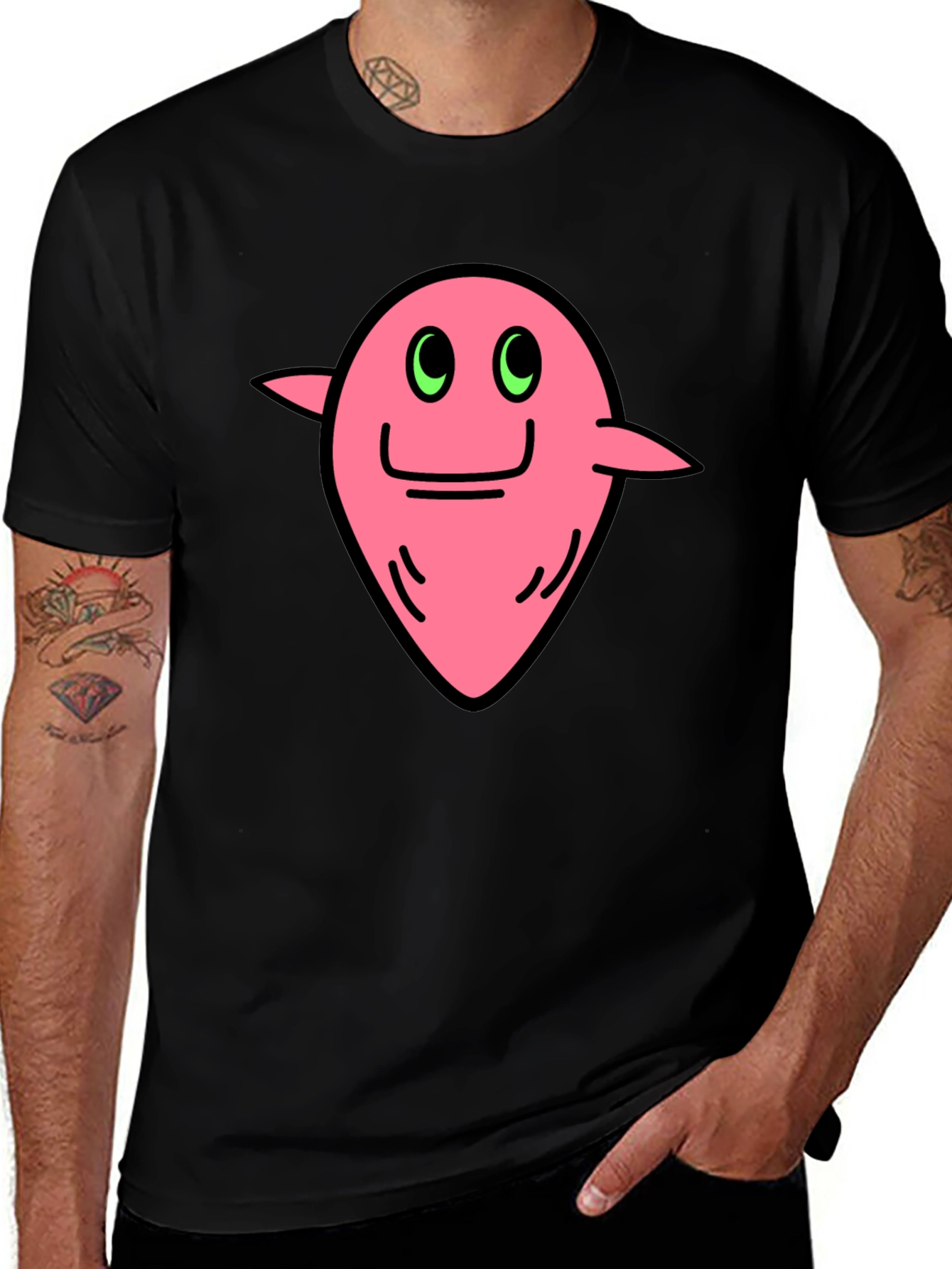 Variant 21 of Funky Pink Character Graphic Black T-Shirt