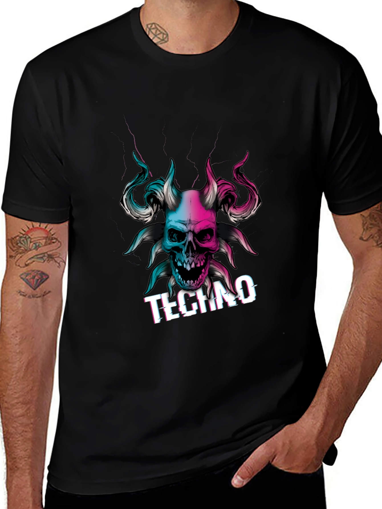 Techno Skull Graphic T-Shirt - Black