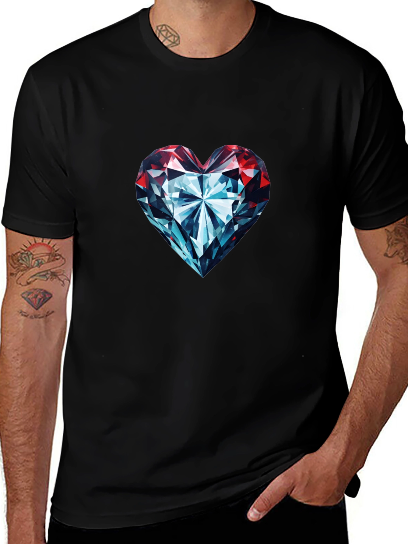 Variant 20 of Diamond Heart Graphic Tee - Stylish Black T-Shirt