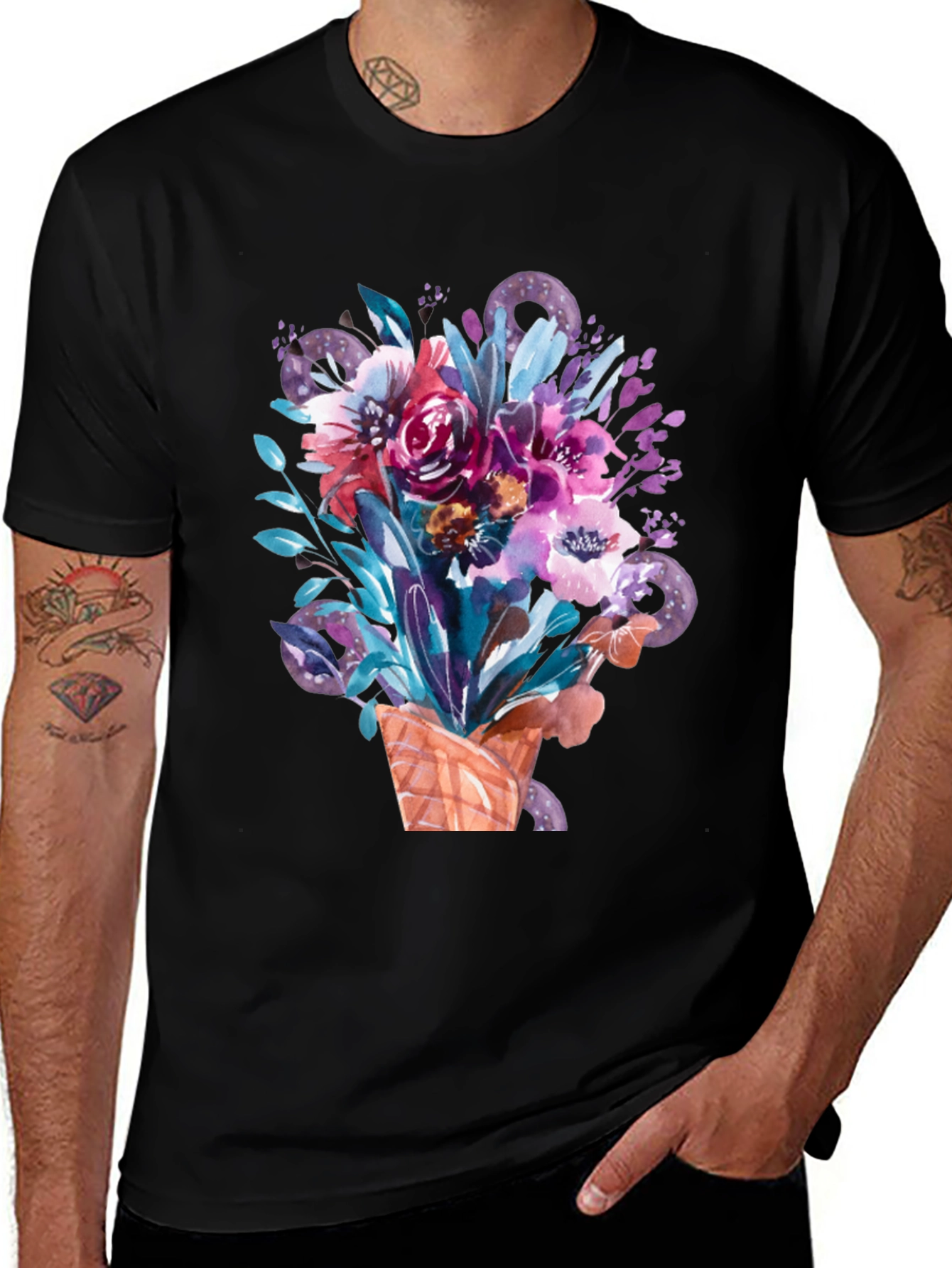 Variant 8 of Floral Bouquet Graphic T-Shirt - Elegant Watercolor Design