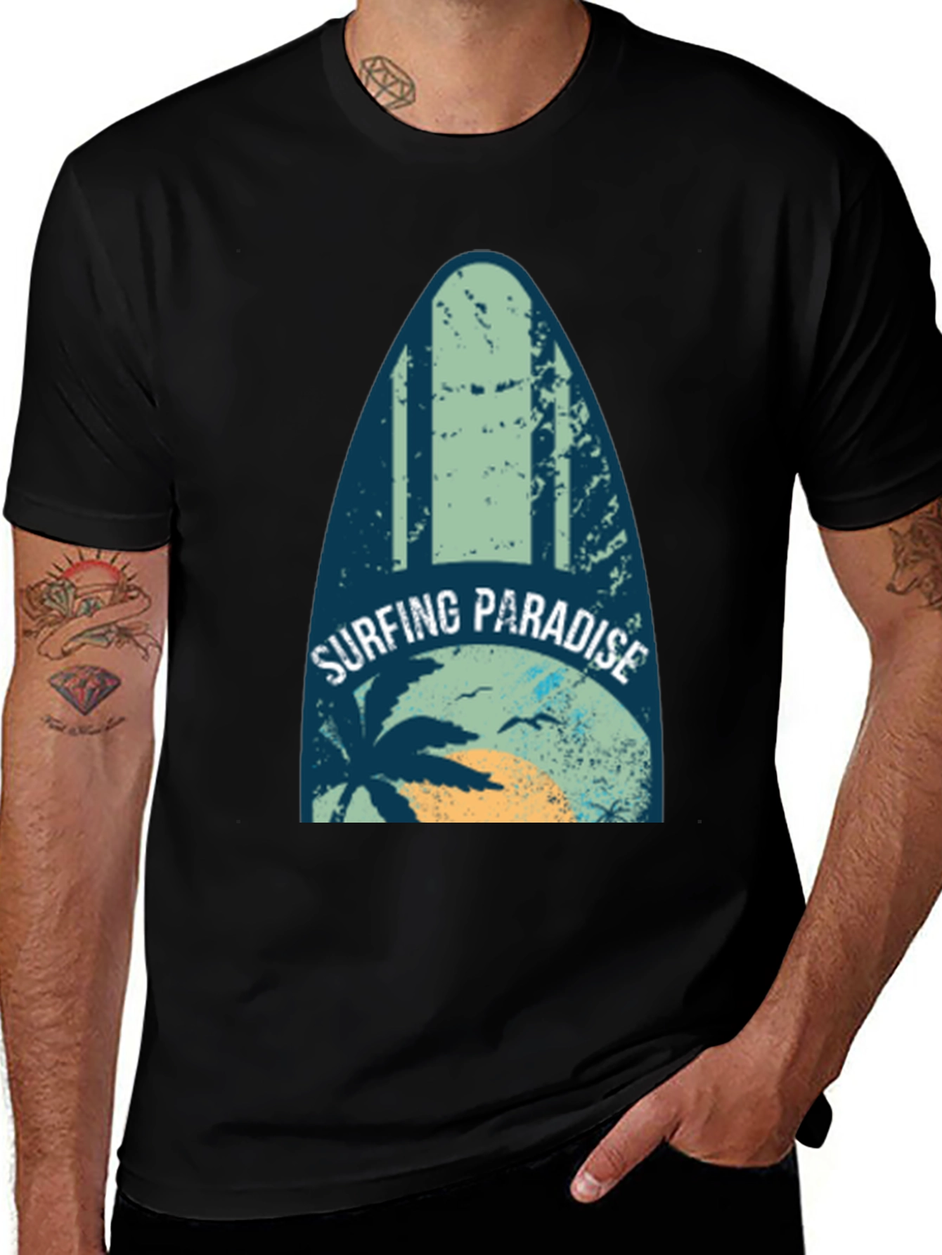 Variant 19 of Surfing Paradise Graphic Tee - Men's Black T-Shirt