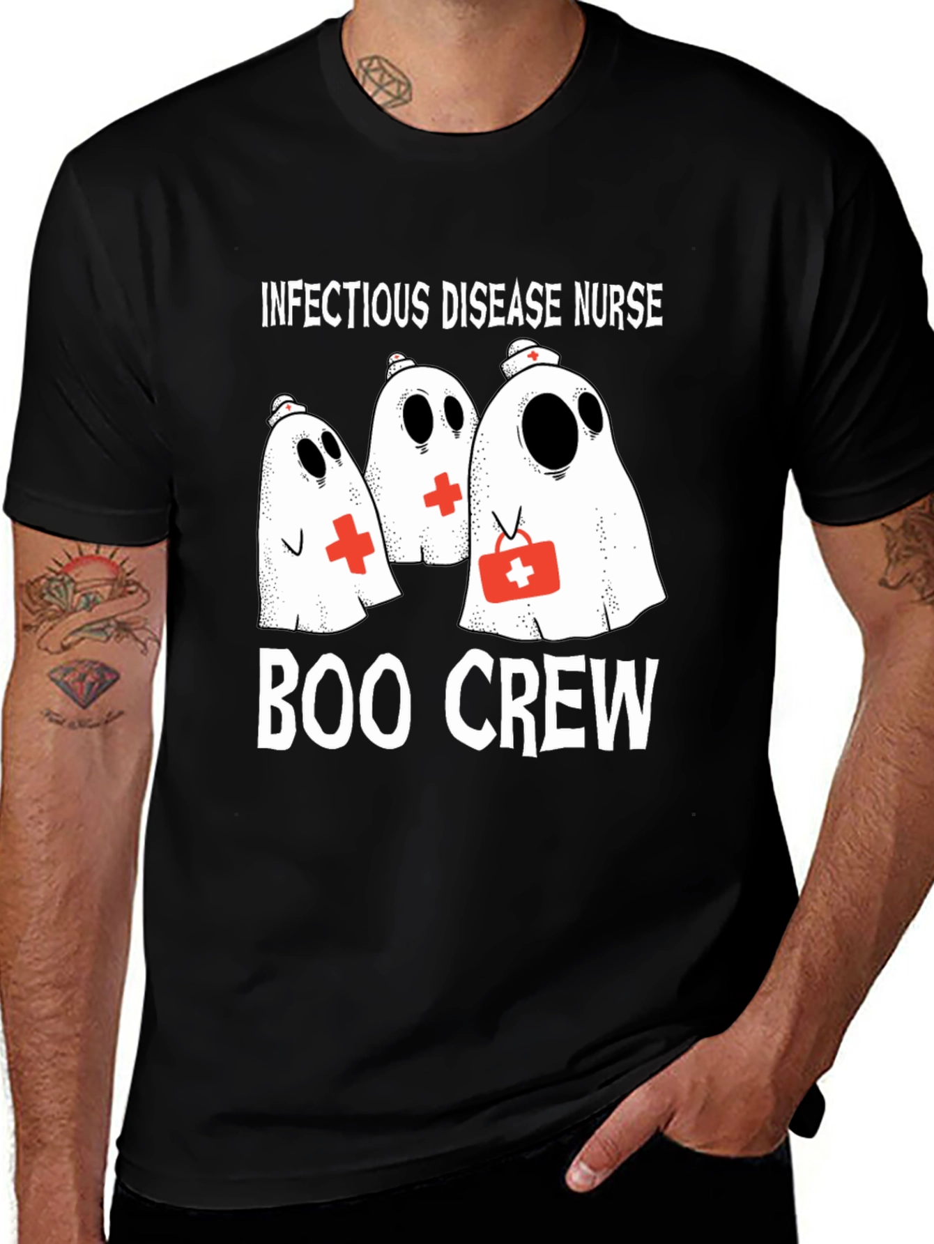 Variant 21 of Infectious Disease Nurse Boo Crew T-Shirt