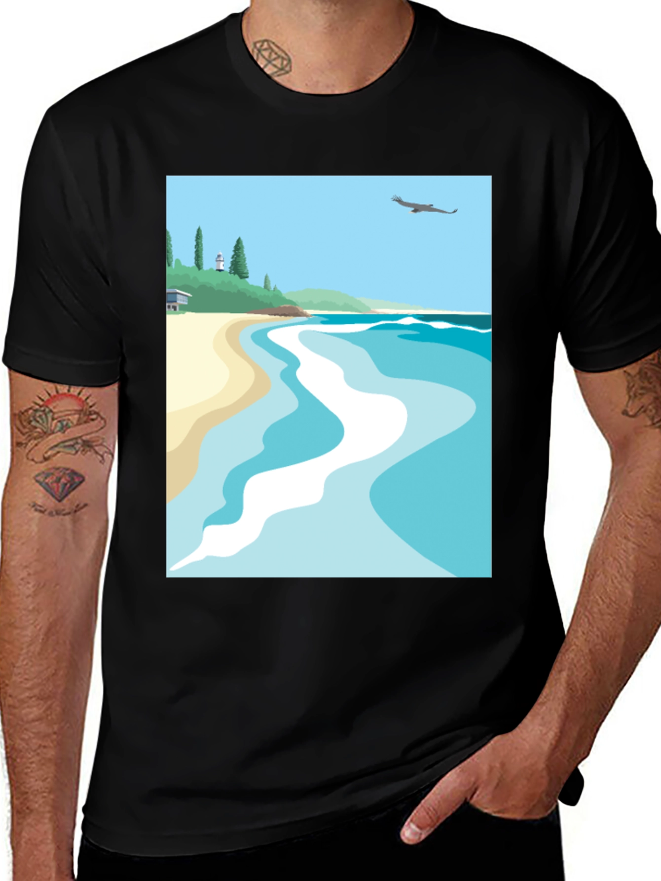Variant 30 of Beach Scene Graphic Tee - Black