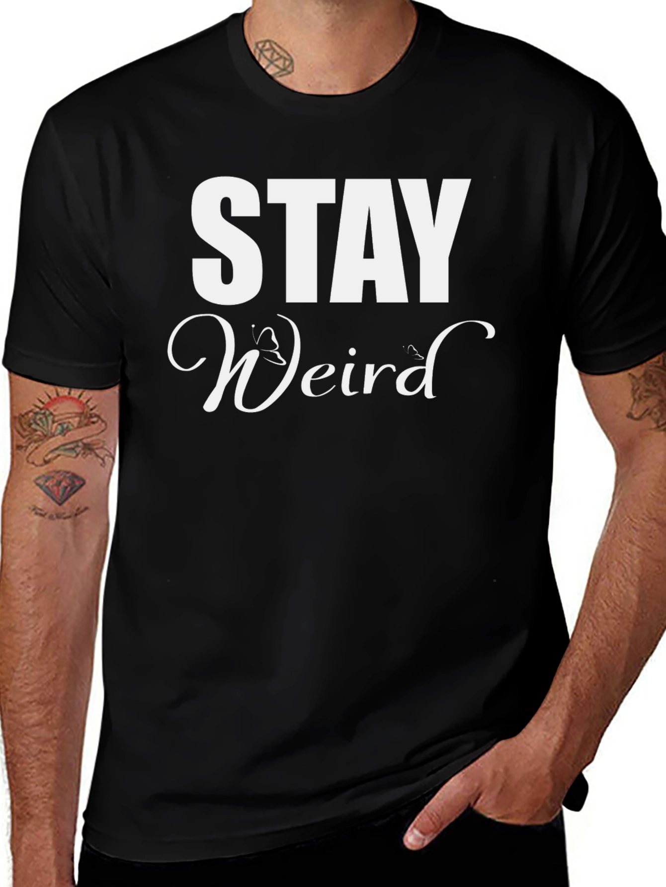 Variant 19 of Stay Weird Graphic T-Shirt - Black Cotton Tee