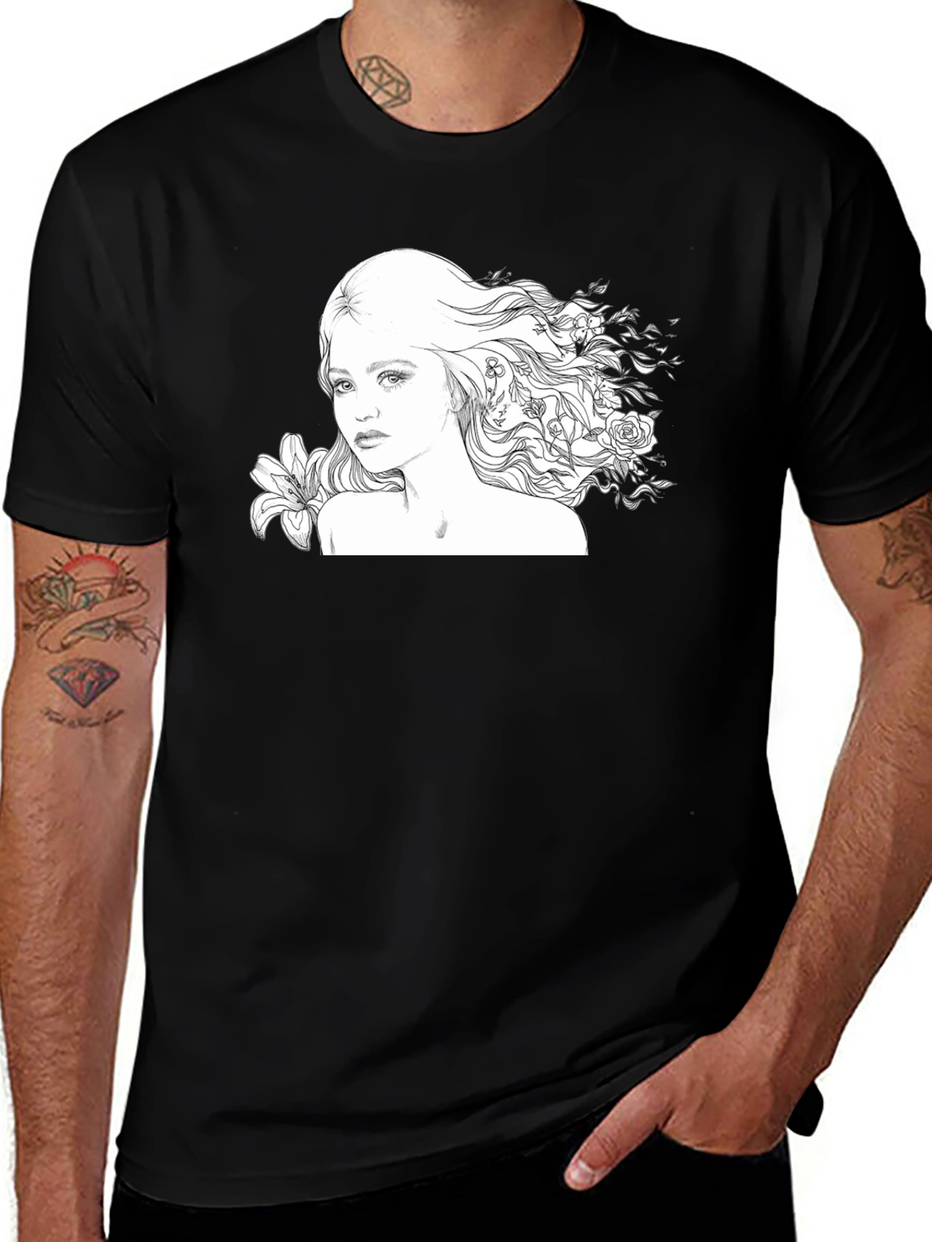 Variant 20 of Floral Woman Graphic Tee - Black Cotton Blend