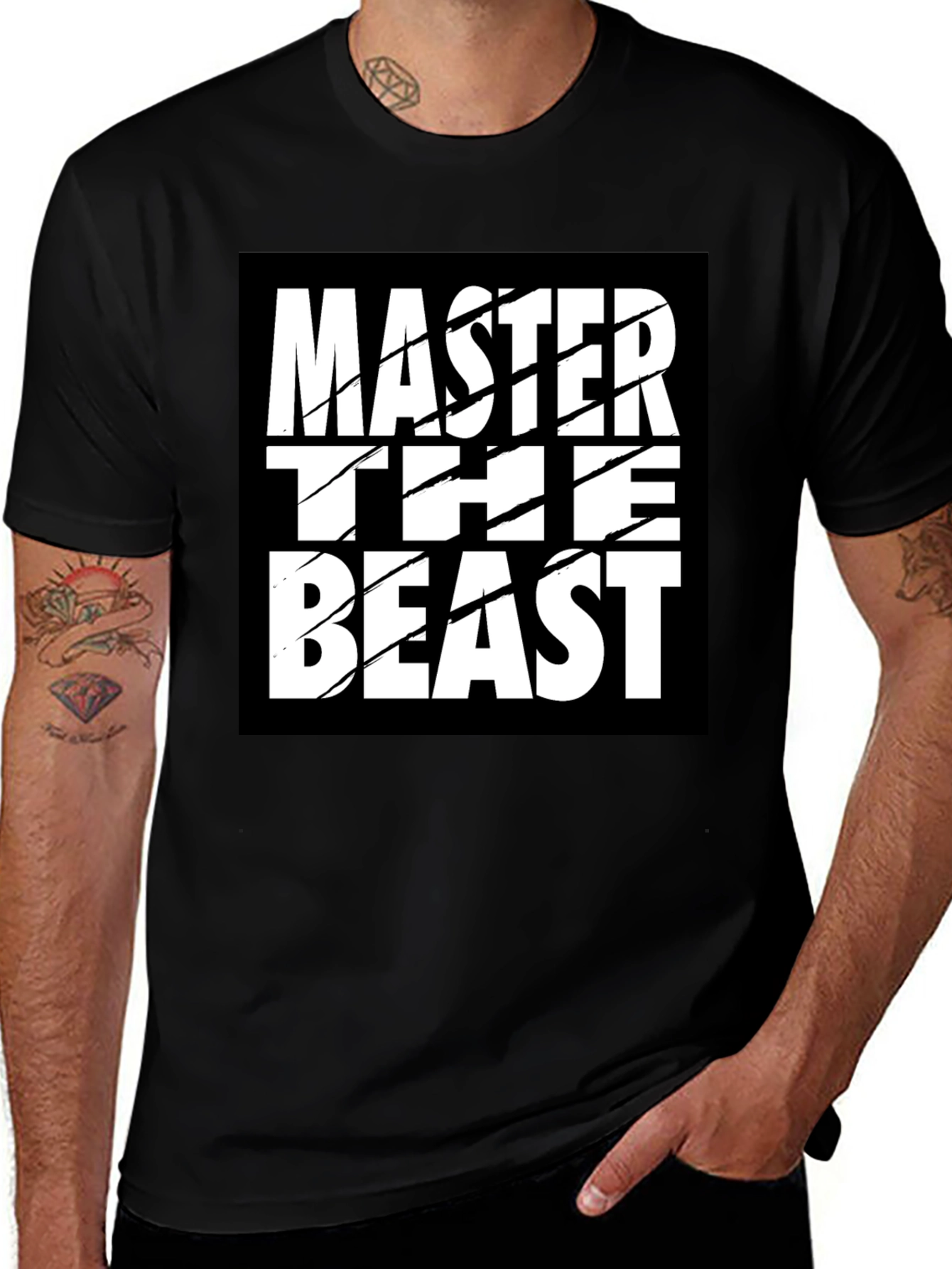 Black Master the Beast Black Graphic Tee Shirt main image