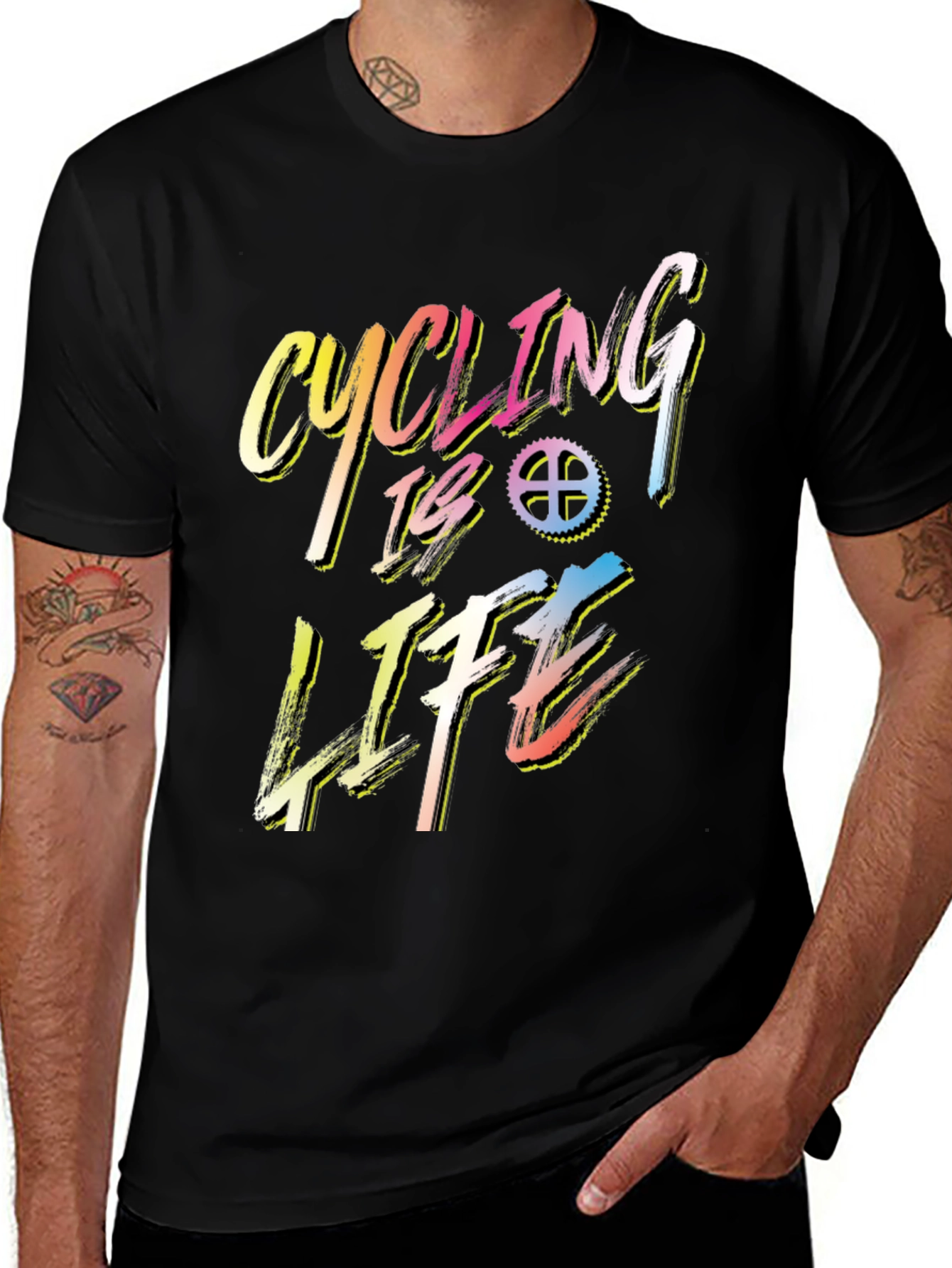 Variant 8 of Cycling is Life Graphic Tee - Black