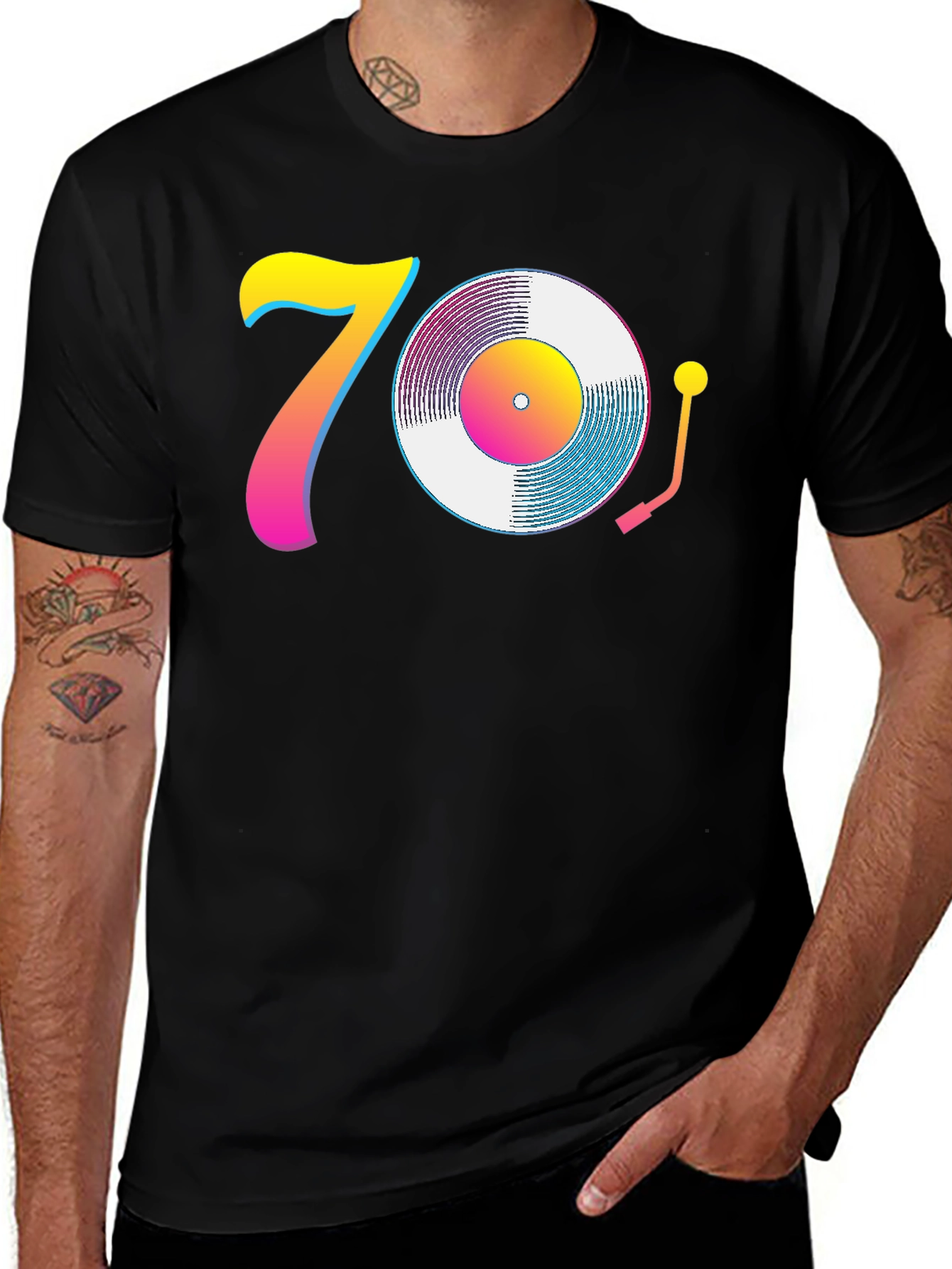 Variant 2 of 70s Retro Vinyl Record T-Shirt - Black