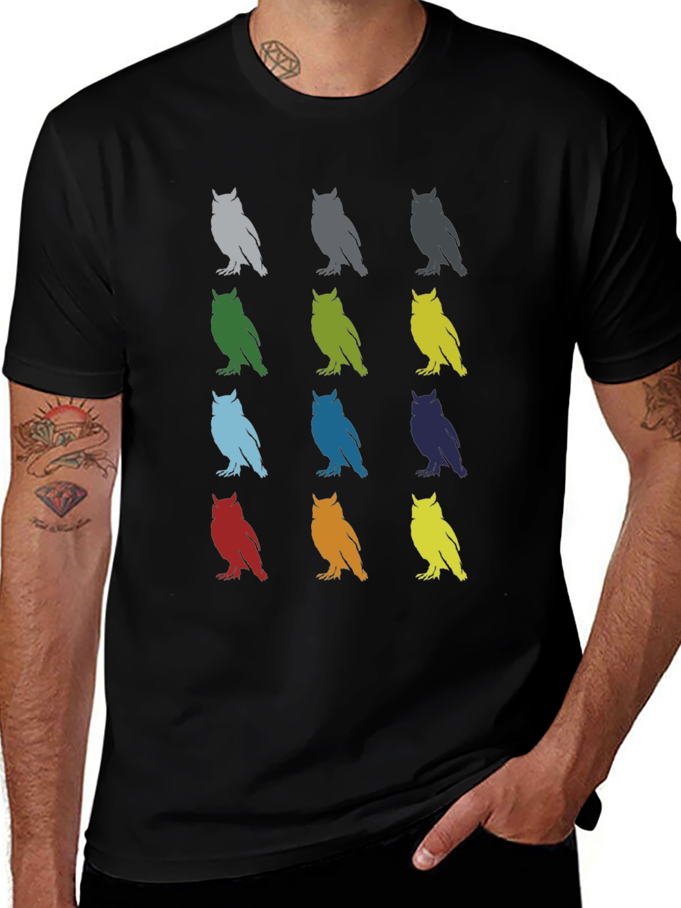 Variant 10 of Colorful Owl Pattern Tee - Unique Graphic T-Shirt