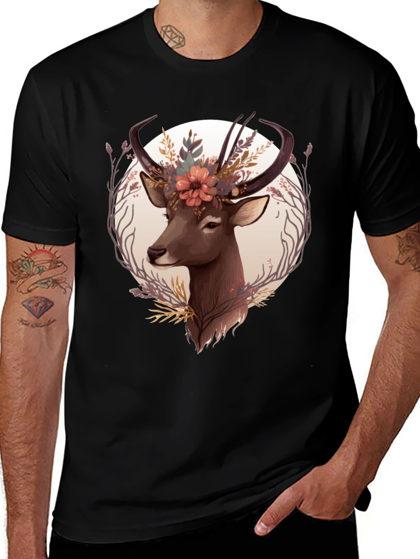Variant 11 of Floral Deer Graphic Tee - Trendy Nature Design