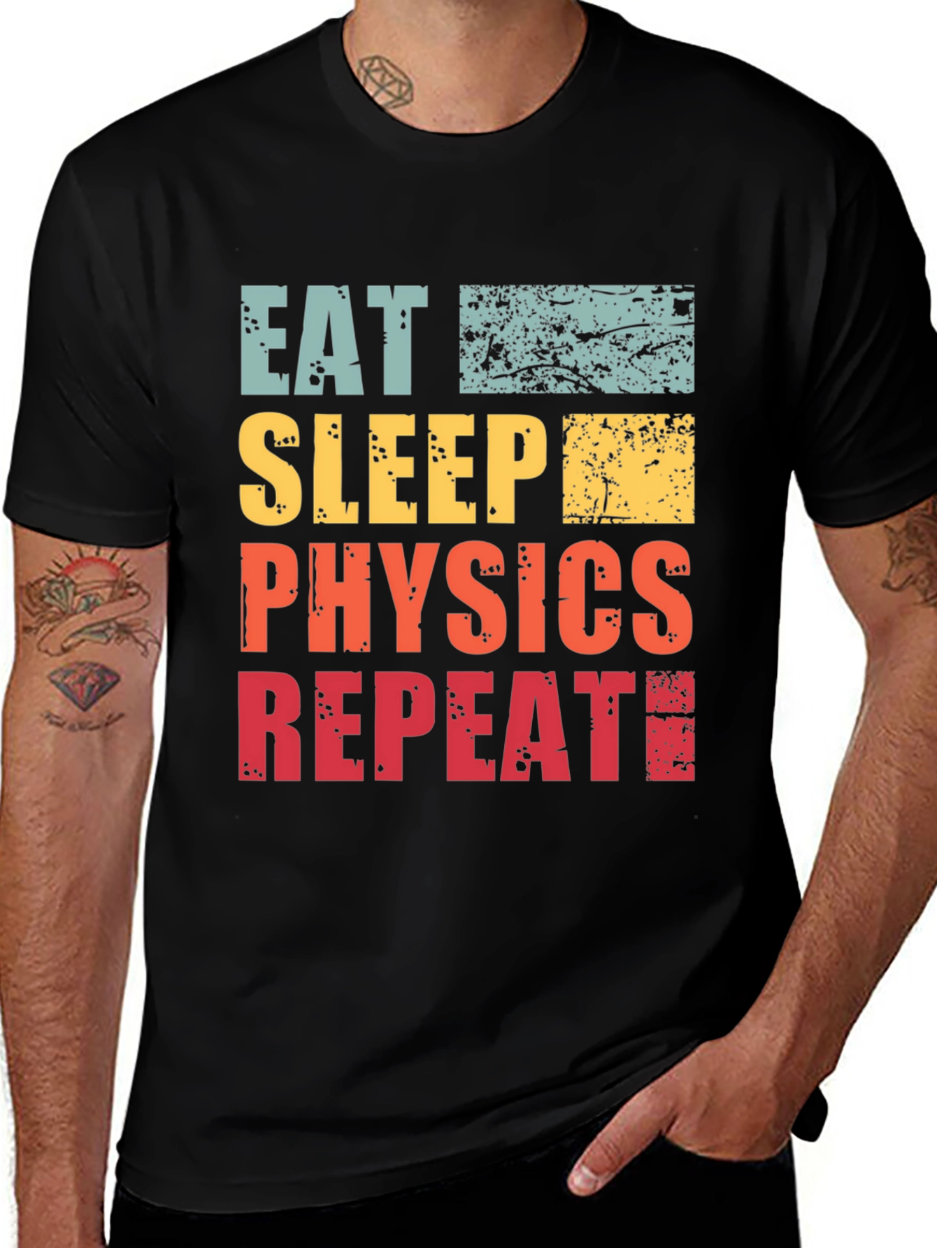 Black Eat Sleep Physics Repeat T-Shirt - Black Cotton Tee main image