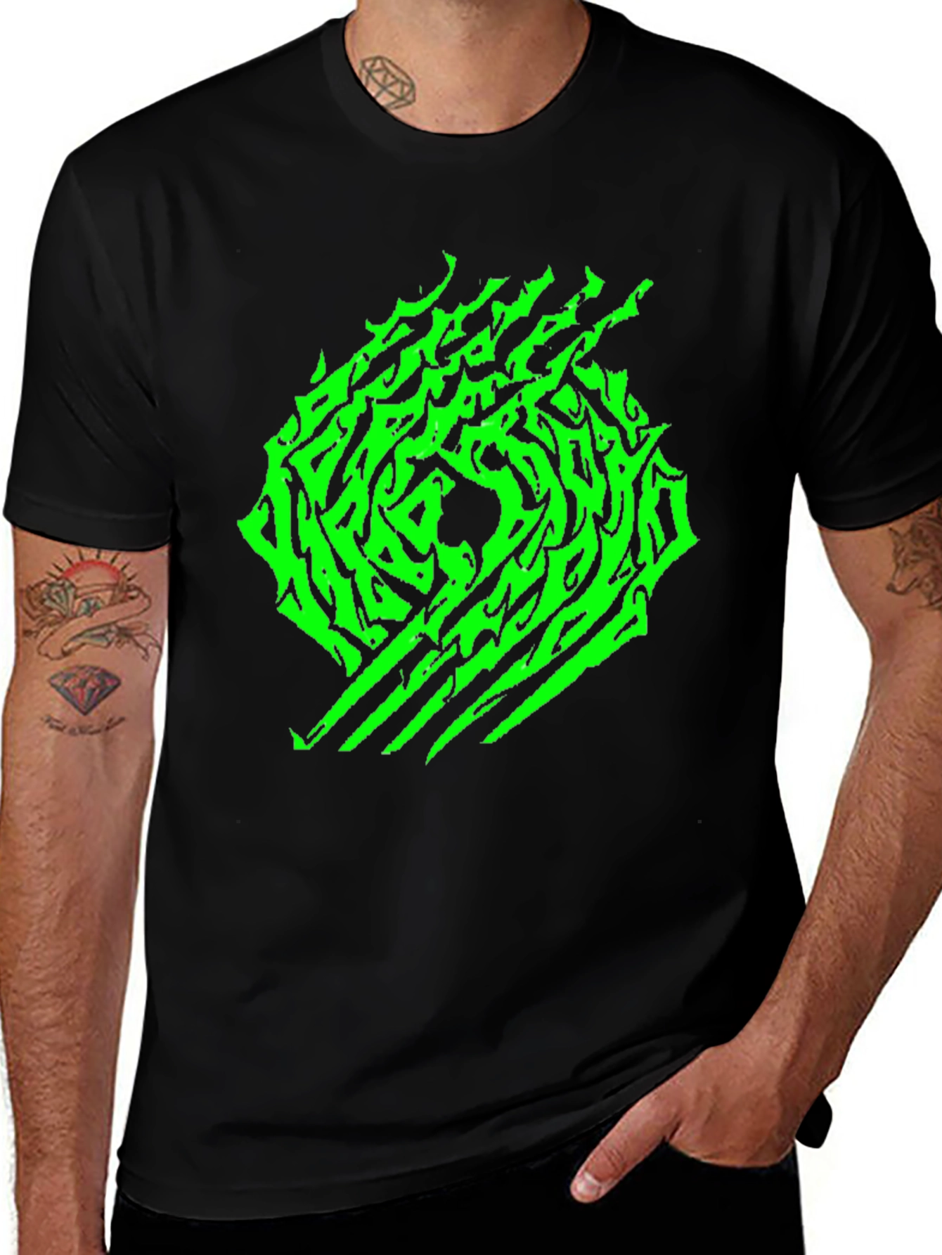 Variant 10 of Abstract Graphic Tee - Green Print on Black