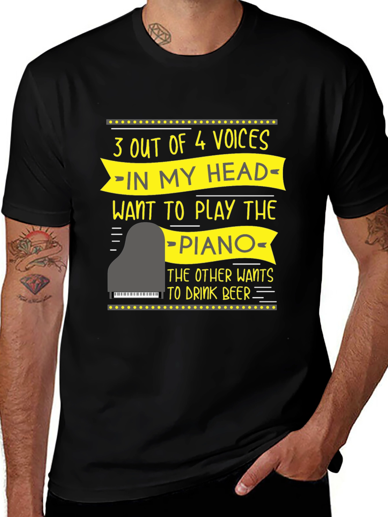 Variant 30 of Funny Piano Player T-Shirt - 3 Out of 4 Voices